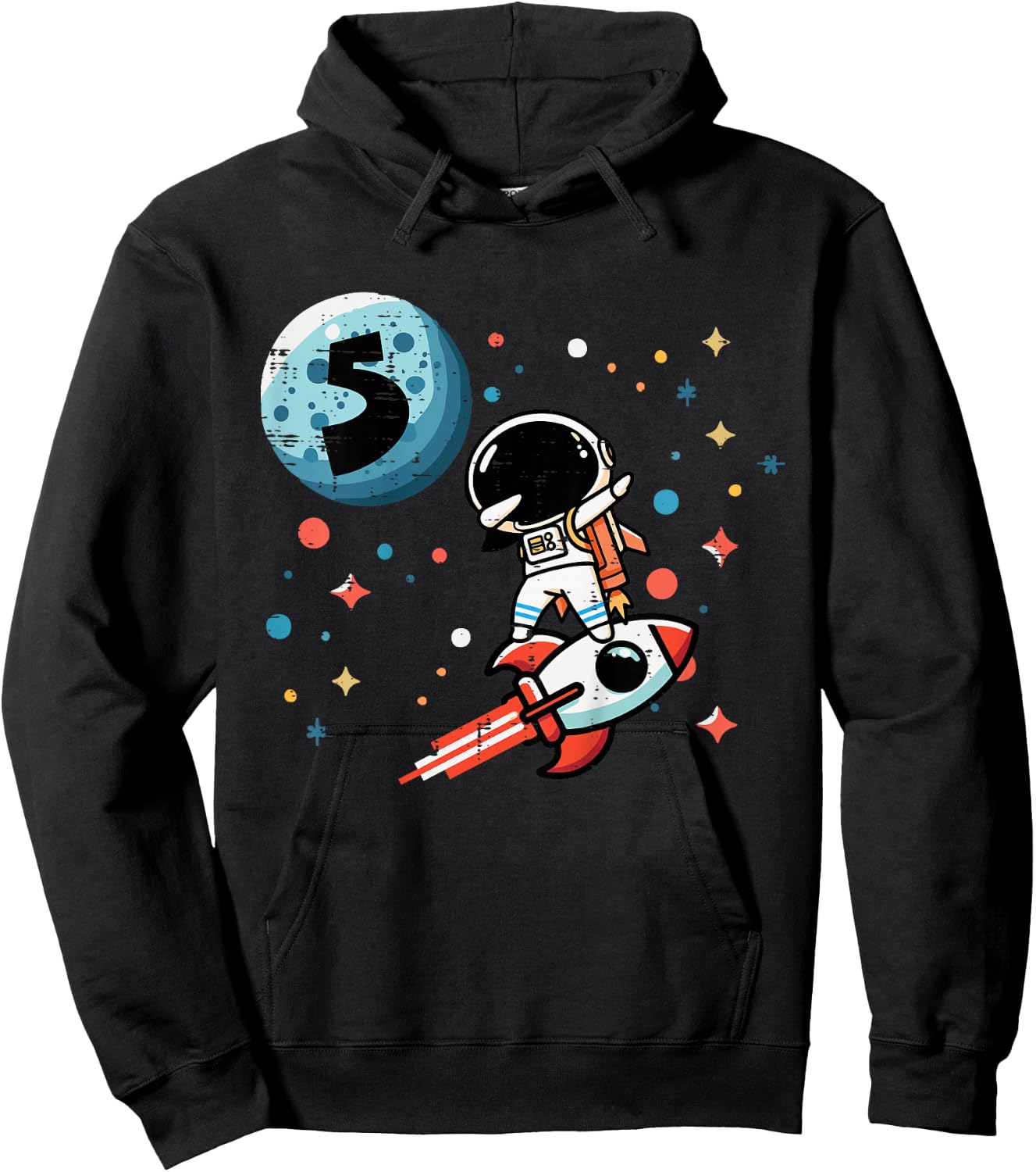 Kids 5th Birthday Astronaut Dab Rocket 5 Year Old Bday Boys Kids Hoodie - Hoodie | Black