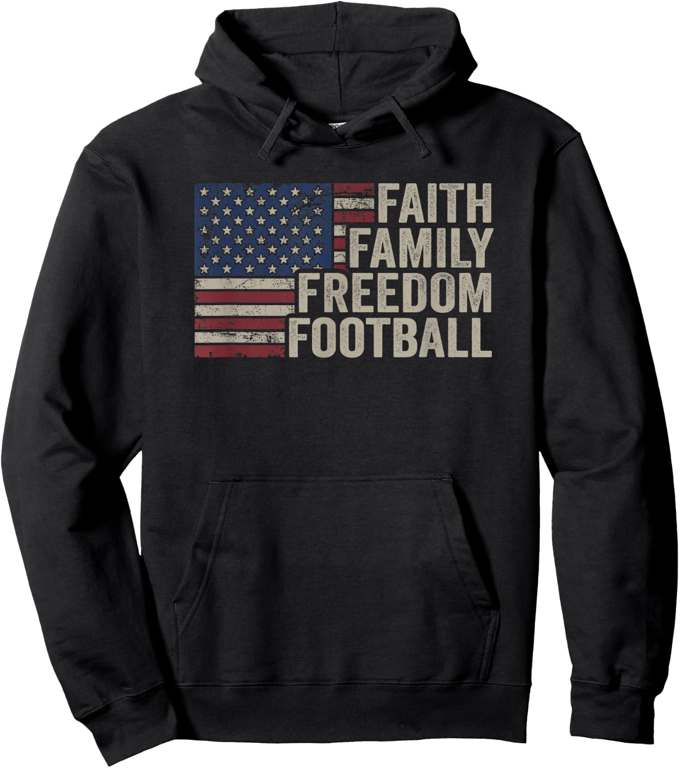 Faith Family Freedom Football - Vintage American Flag Player Men Hoodie - Hoodie | Black