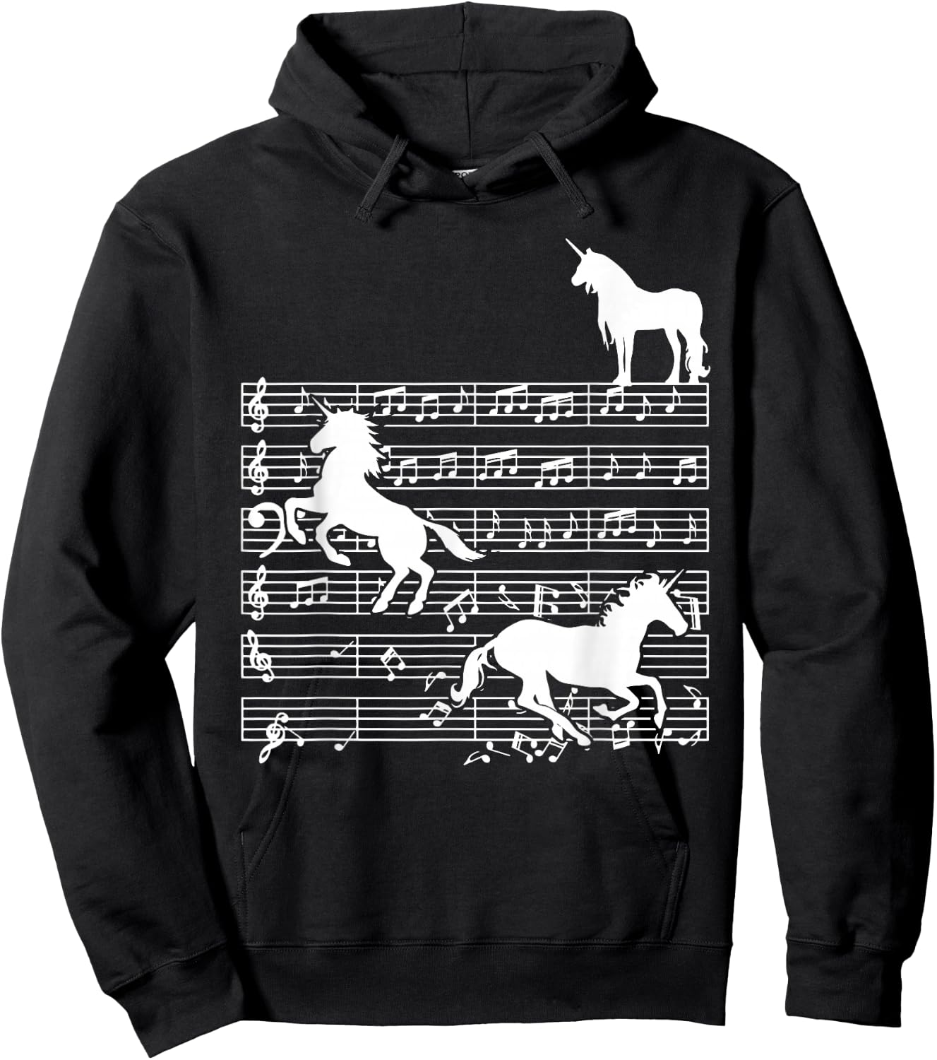 Music Notes with Unicorn on Music Sheet - Music Teacher Hoodie - Hoodie | Black