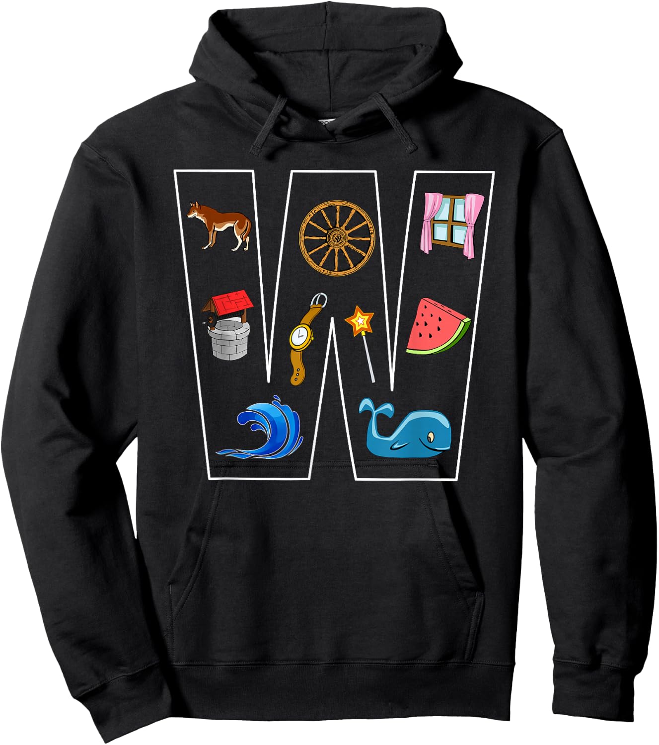 Alphabet Letter W Phonics Objects That Start With W Shirt Hoodie - Hoodie | Black