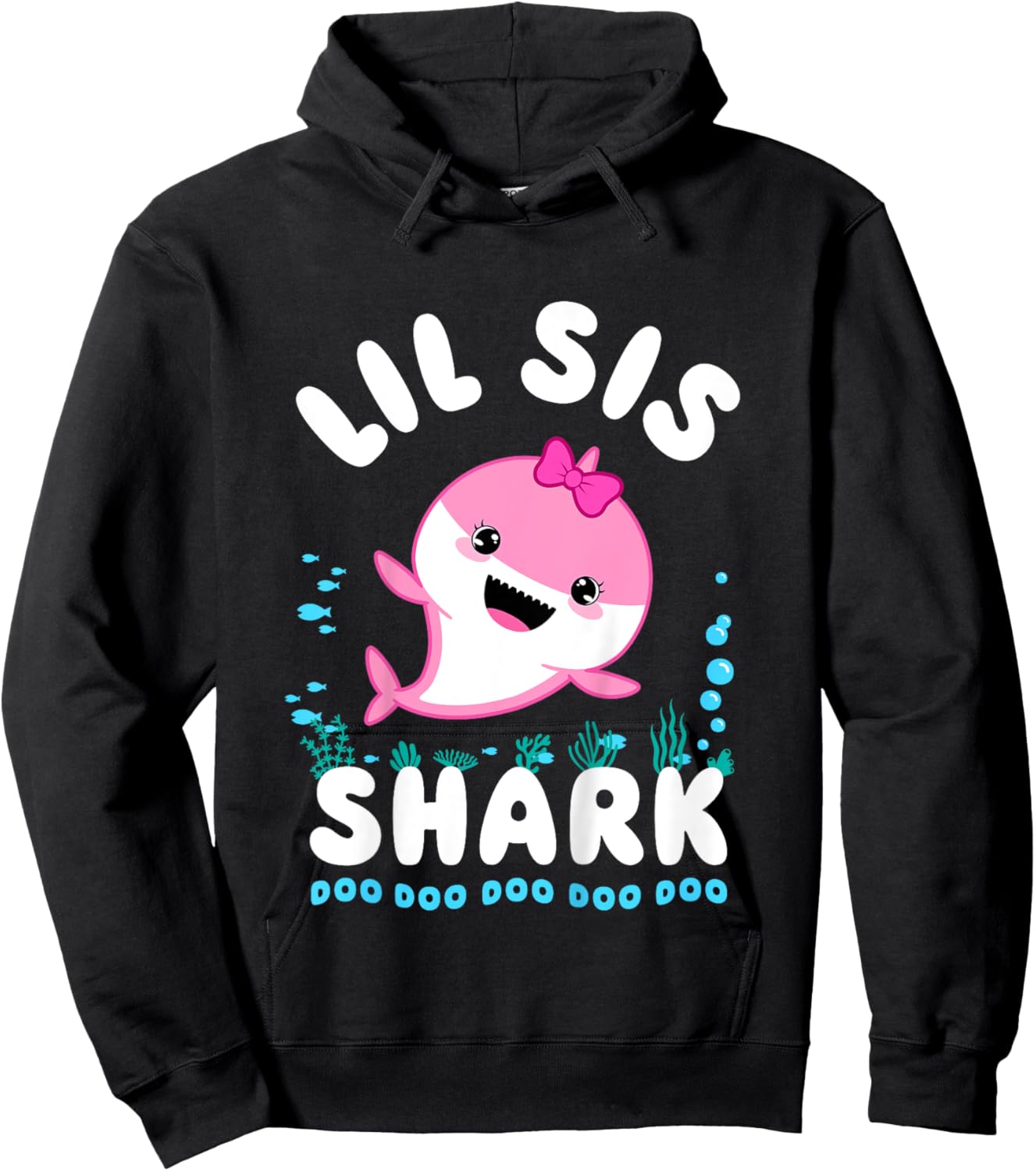 Lil Sis Shark Little Sister Kawaii Hoodie - Hoodie | Black