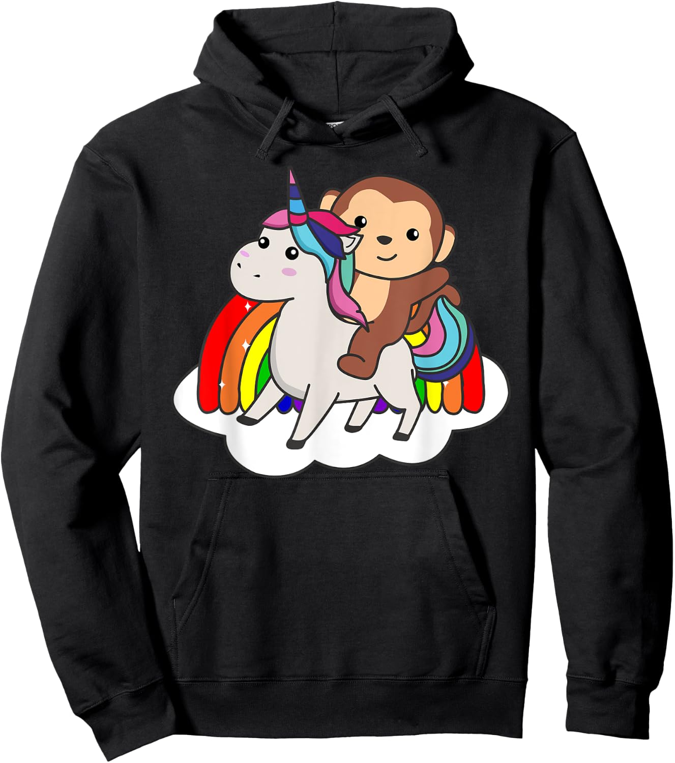 Monkey On Unicorn Rainbow Animals Sweet Monkey Unicorns Hoodie - Hoodie | Black