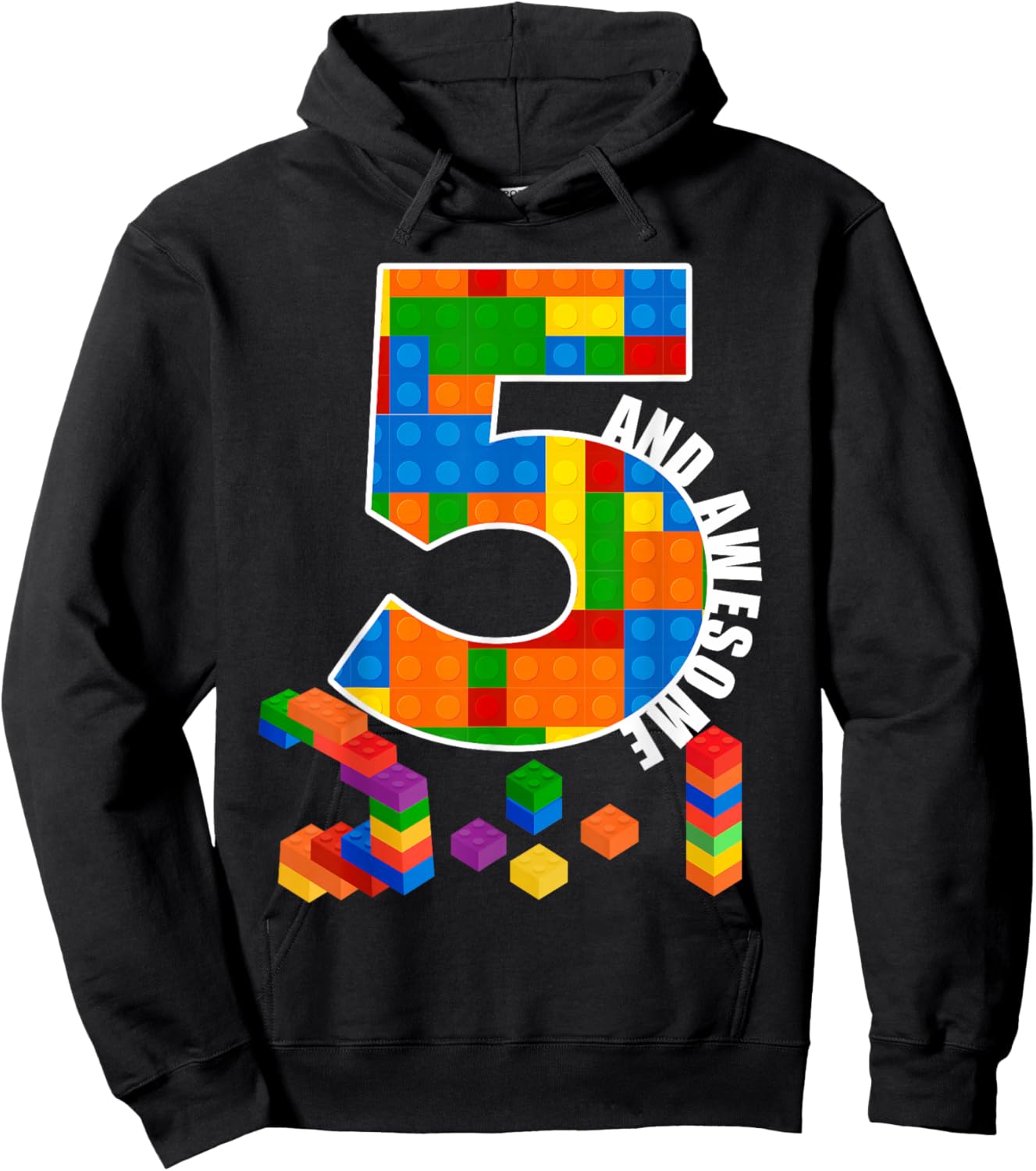 Building Blocks Bricks 5 Year Old Awesome Birthday Boy Hoodie - Hoodie | Black