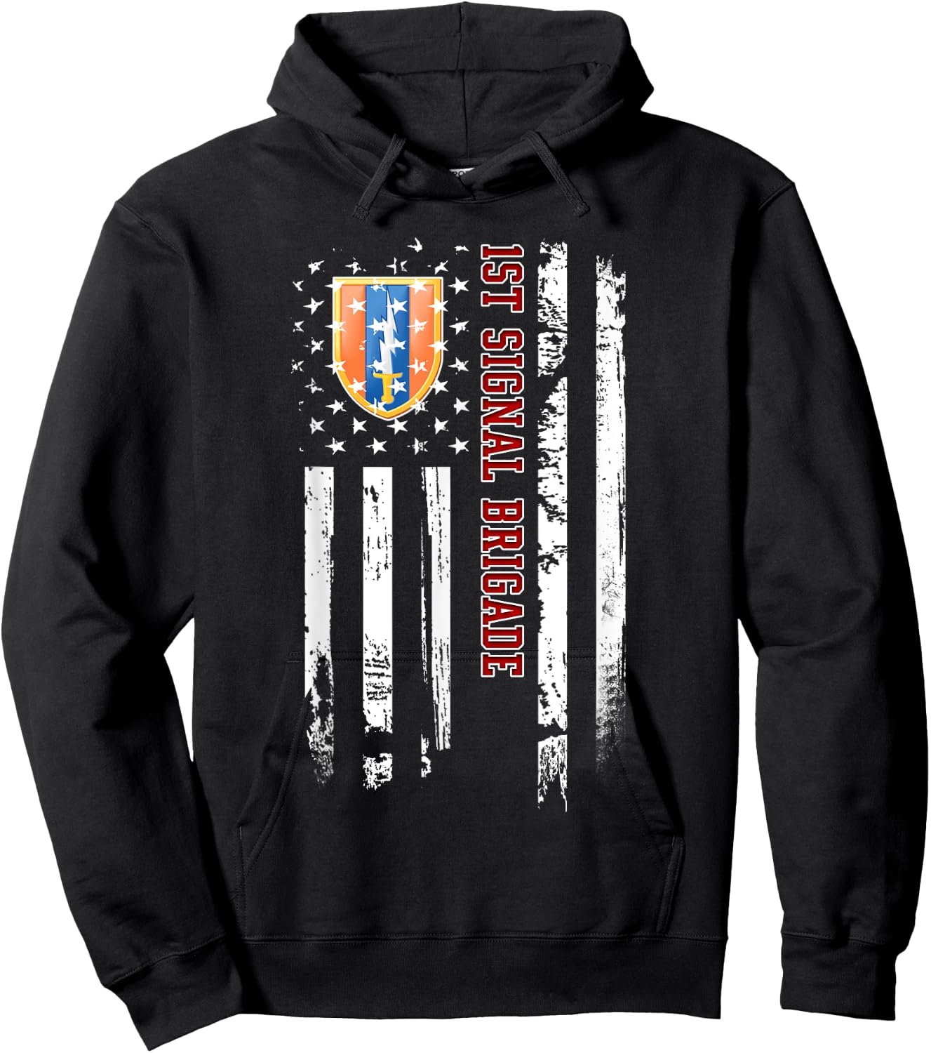 1st Signal Brigade Veteran American Flag Veterans Day Xmas Hoodie - Hoodie | Black