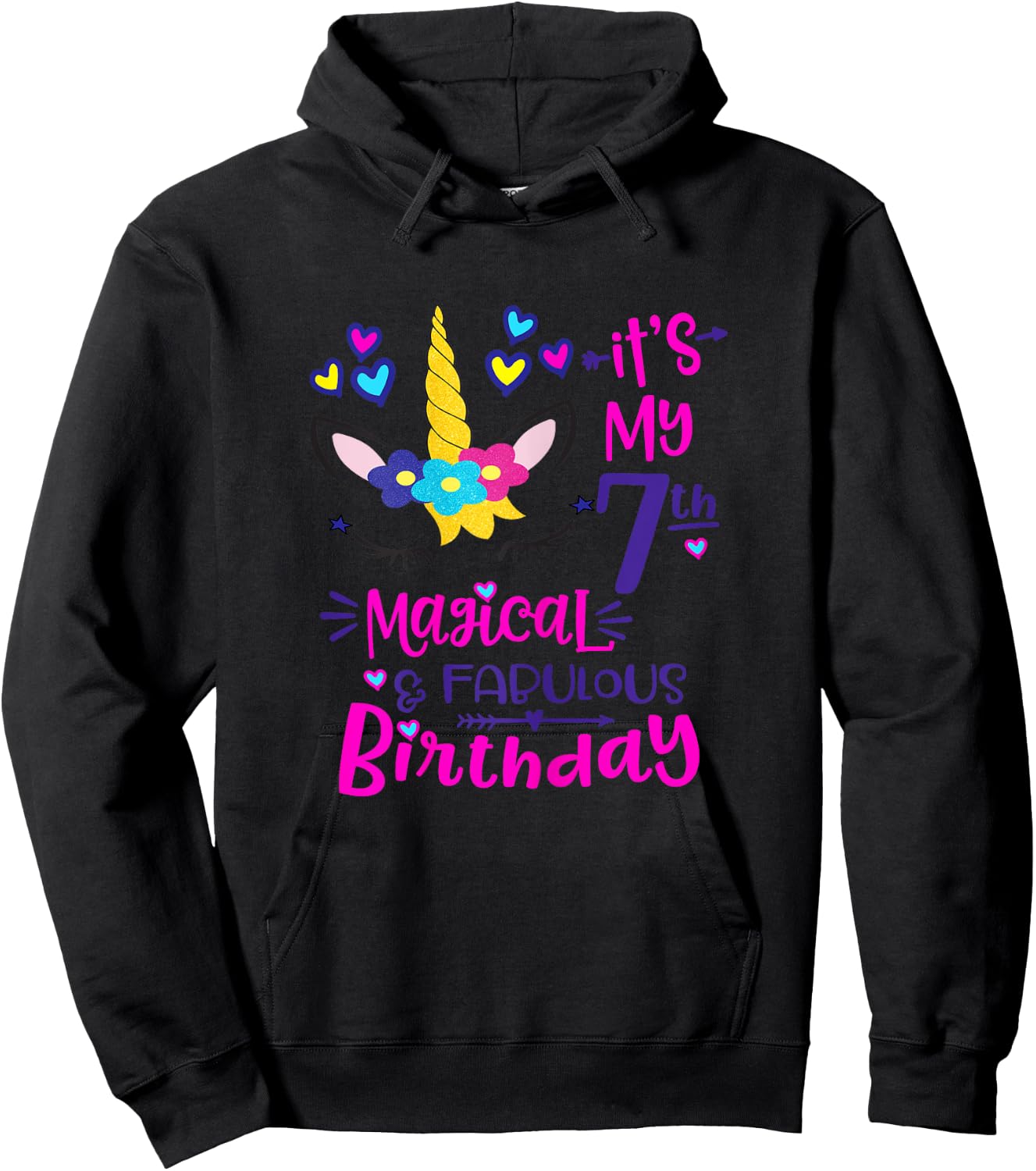 It's My 7th Magical & Fabulous Birthday 7 Year Old Unicorn Hoodie - Hoodie | Black