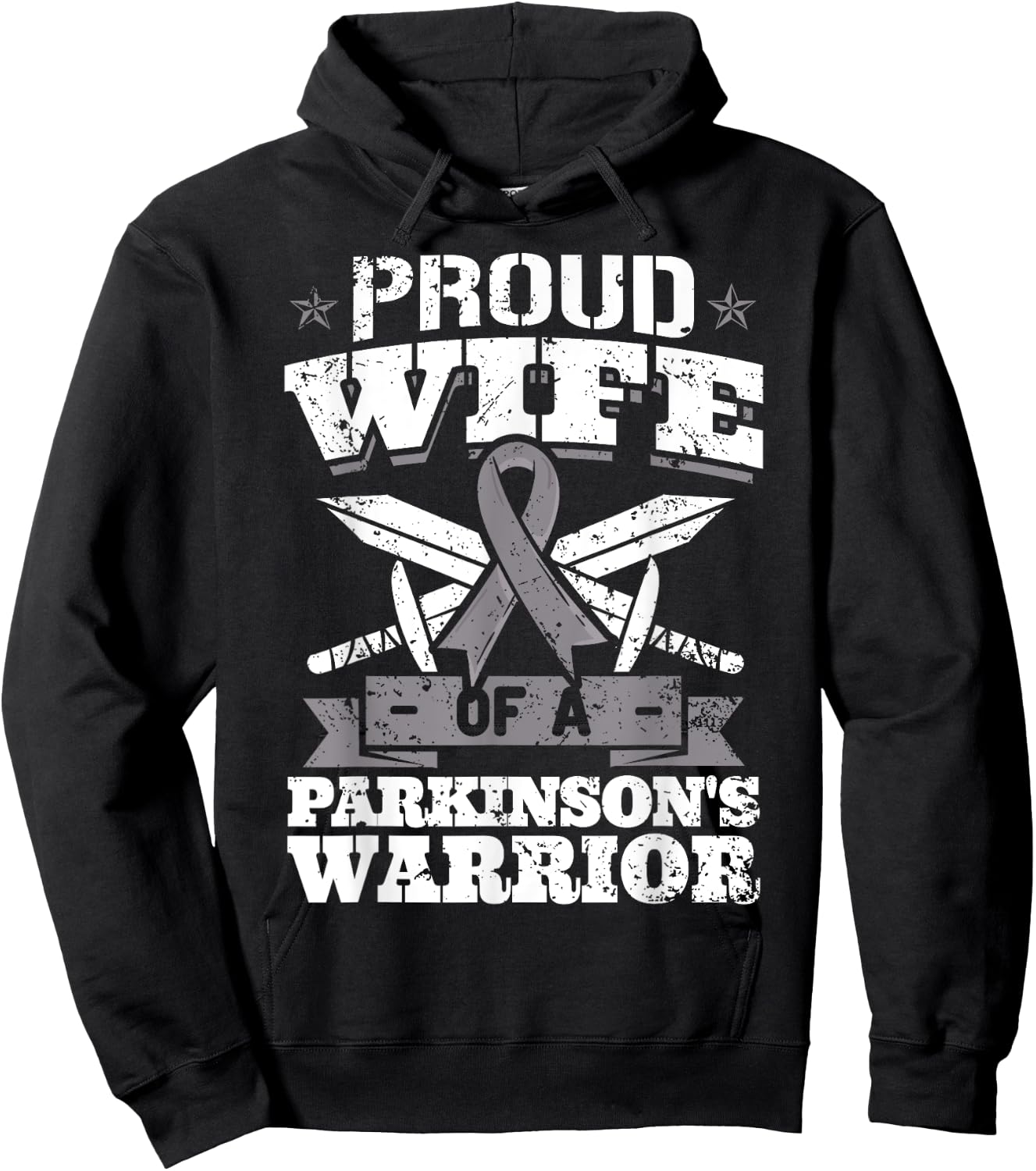 Proud Wife Of A Parkinson's Warrior PD Awareness Ribbon Hoodie - Hoodie | Black