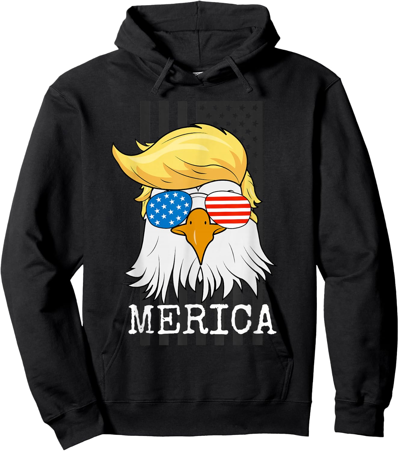 Merica Bald Eagle 4th of July Trump American Flag Funny Hoodie - Hoodie | Black