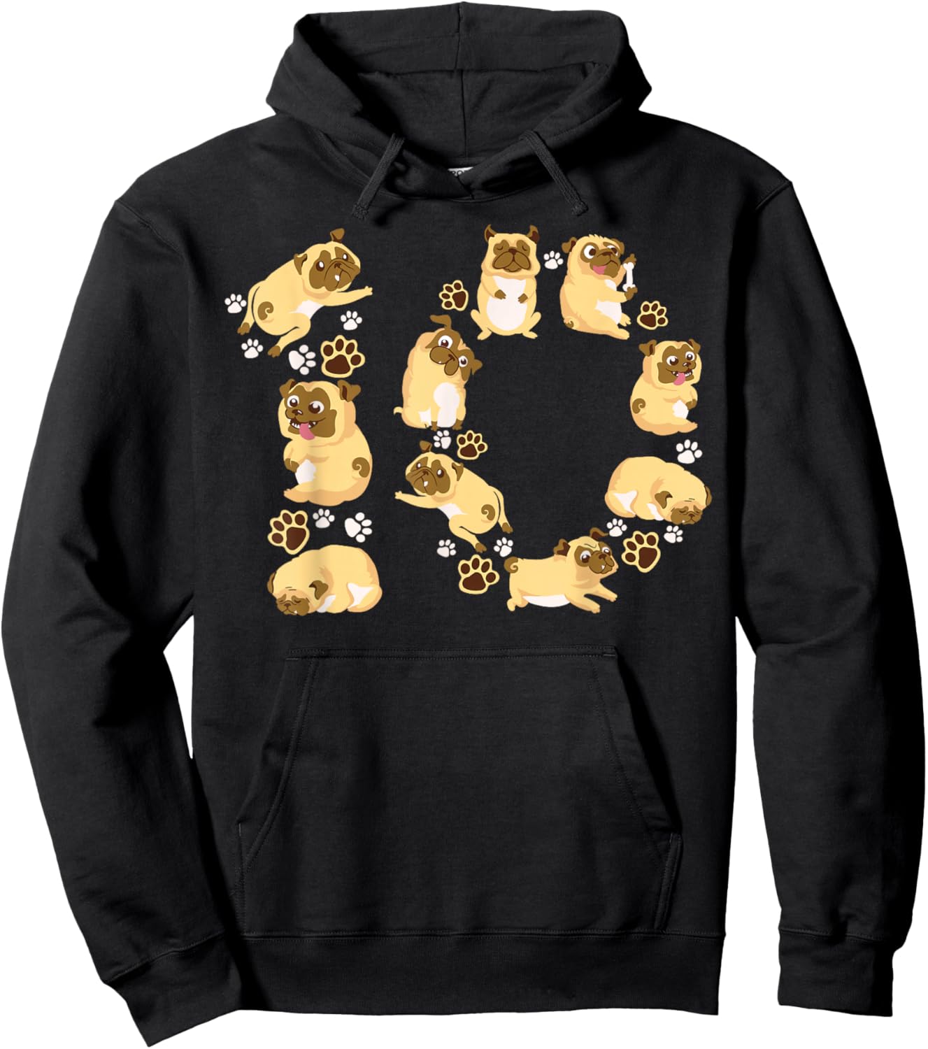 Cute Dog 10th Birthday Gift | Cool 10 Years Old Pug Boy Girl Hoodie - Hoodie | Black