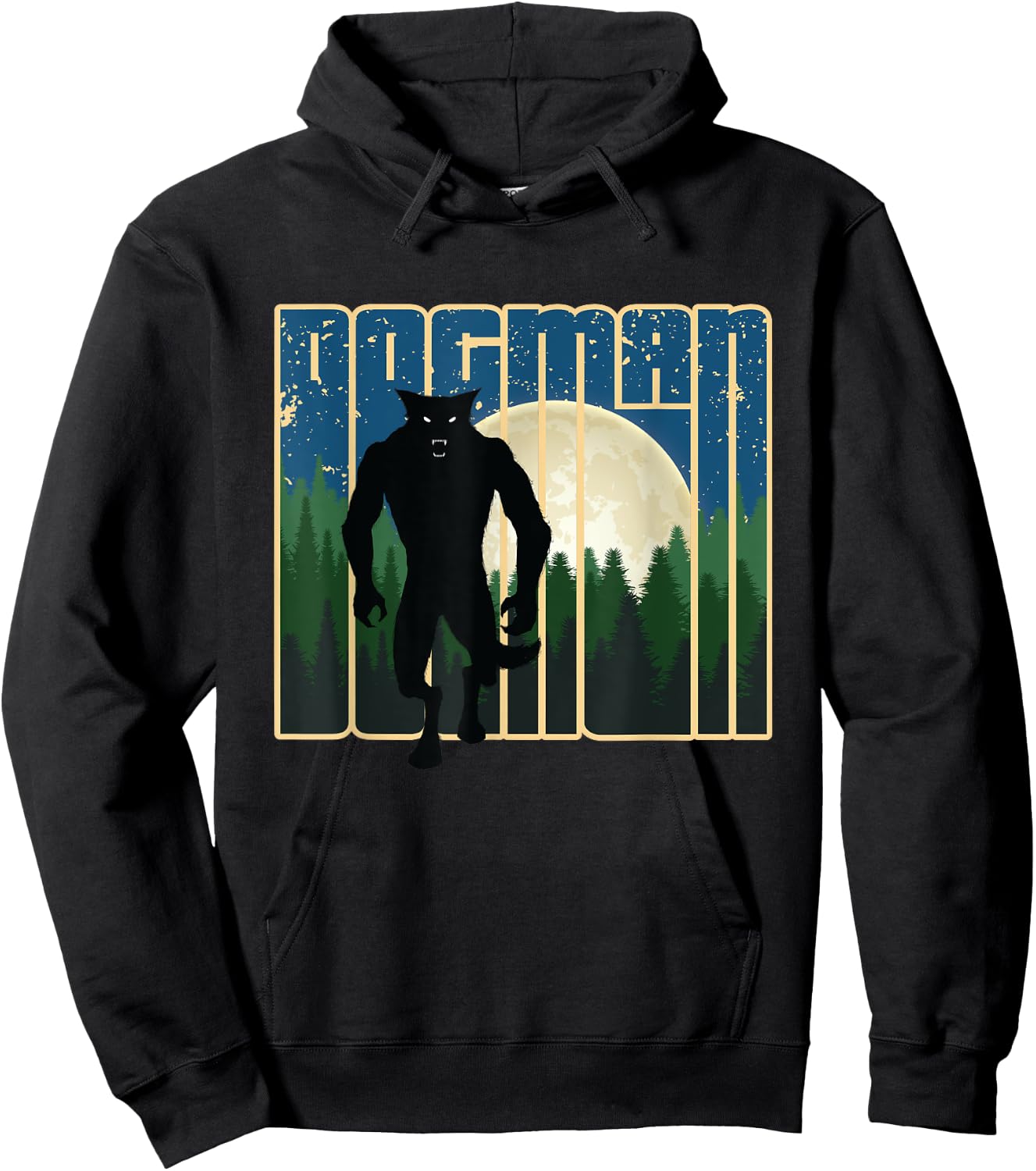 Dogman - Michigan Wisconsin Cryptid Retro Werewolf Forest Hoodie - Hoodie | Black