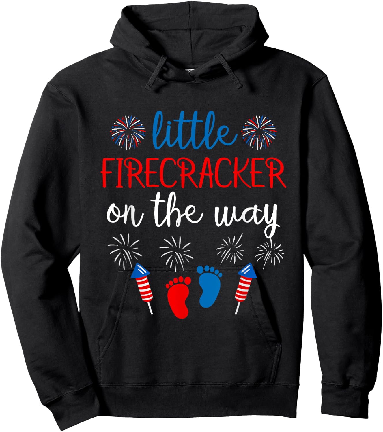 Little Firecracker on the Way 4th of July Pregnancy Men Hoodie - Hoodie | Black