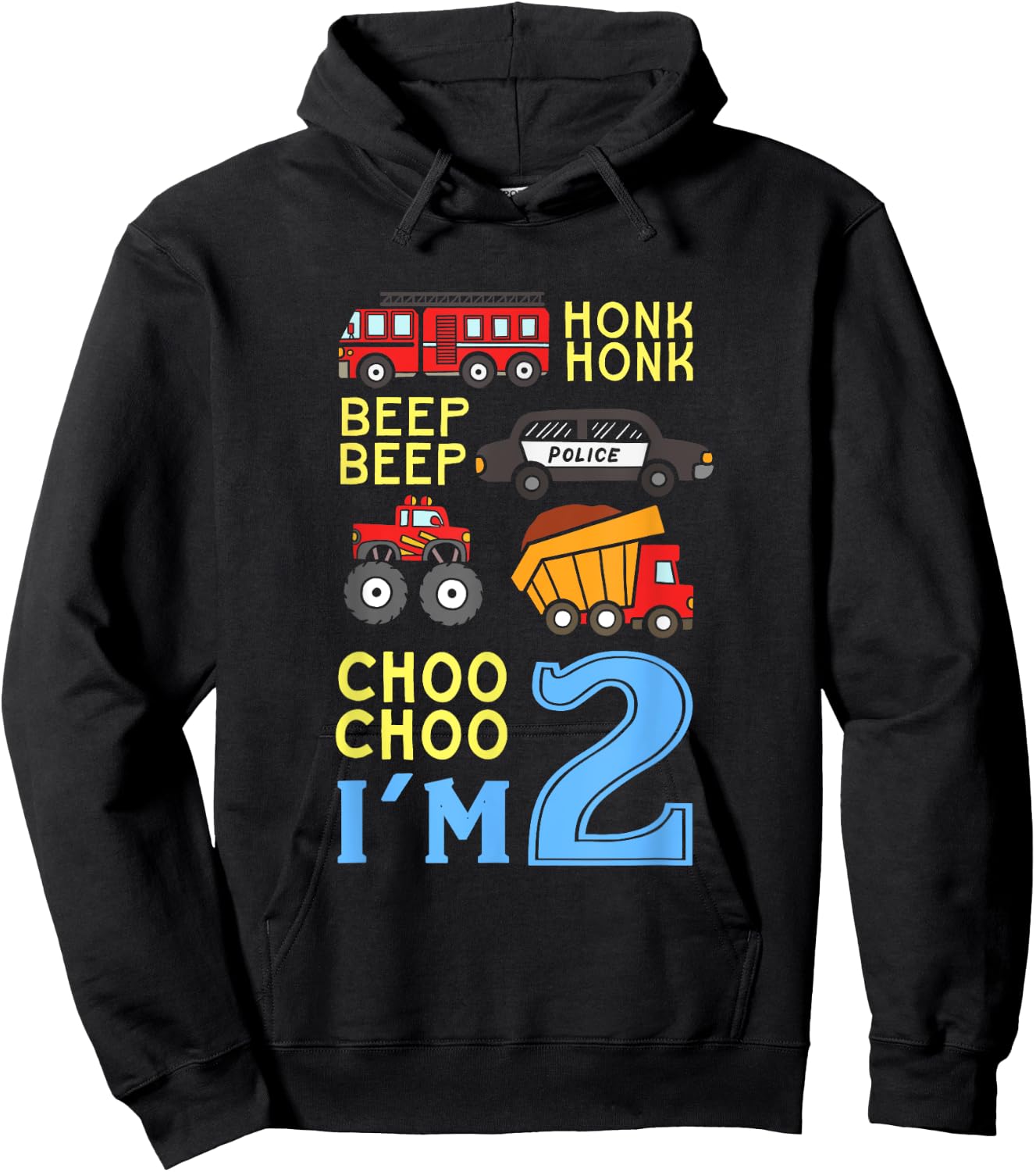 Honk Honk Beep Beep Coo Choo I'm 2 Birthday Kids Apparel Hoodie - Hoodie | Black