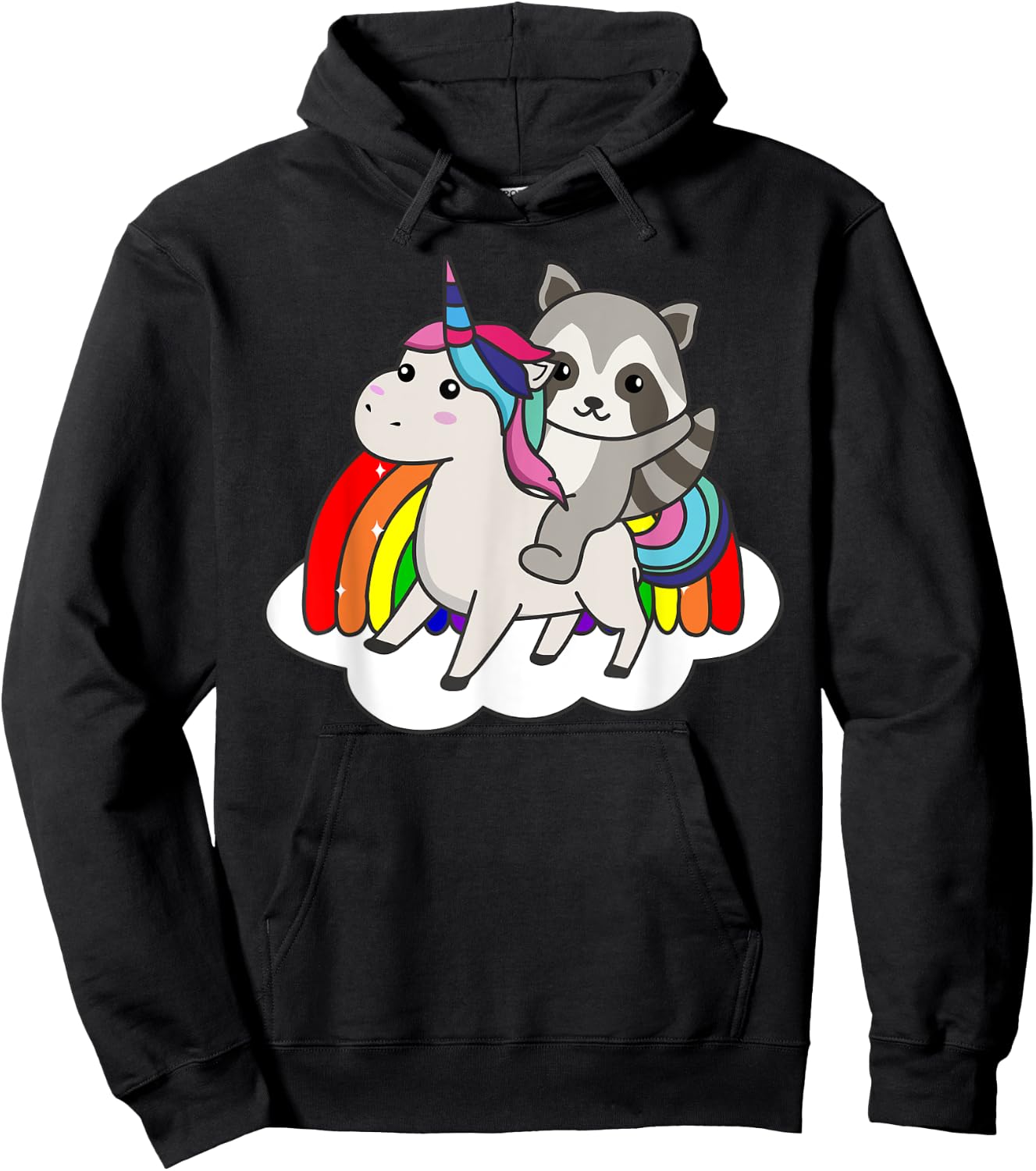 Raccoon On Unicorn Rainbow Animals Sweet Unicorns Hoodie - Hoodie | Black