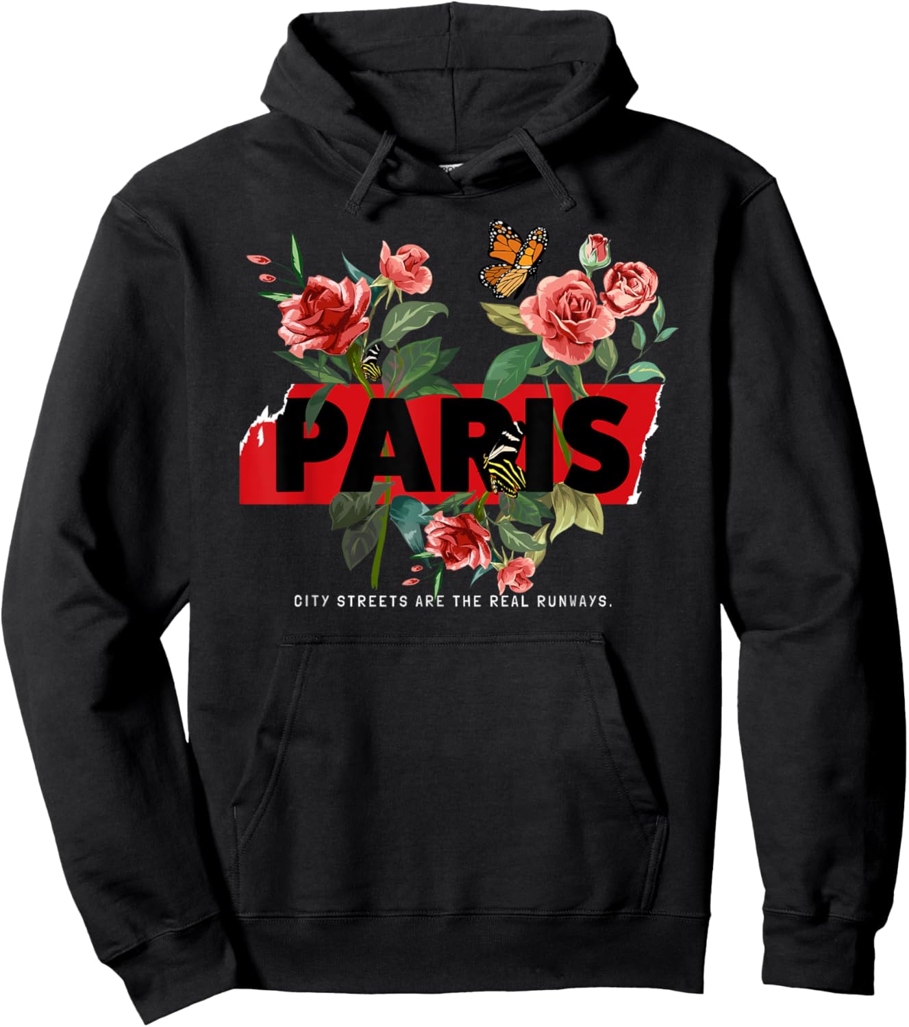 Floral Paris France With Butterflies Fashion Runway Graphic Hoodie - Hoodie | Black