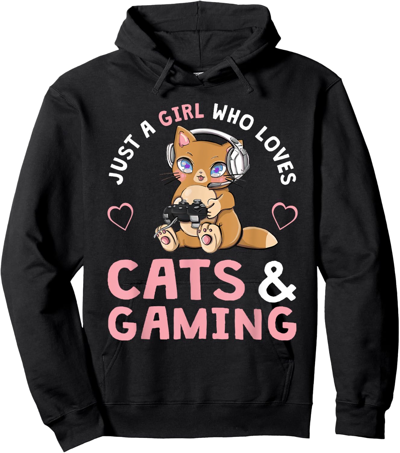 Just A Girl Who Loves Cats and Gaming Cute Gamer Cat Small Hoodie - Hoodie | Black