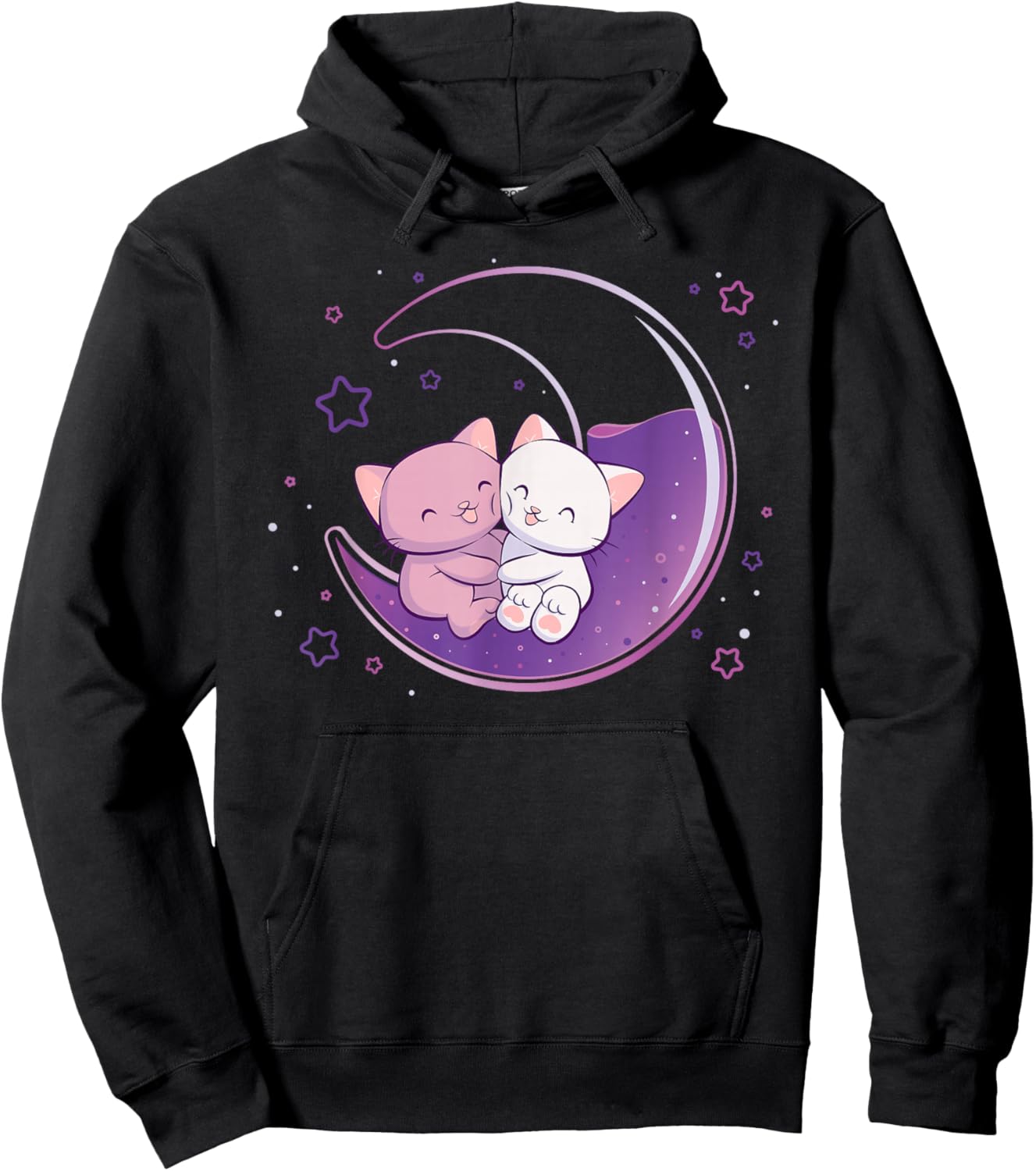 Cute Cats on Purple Moon Kawaii Anime Hoodie - Hoodie | Black