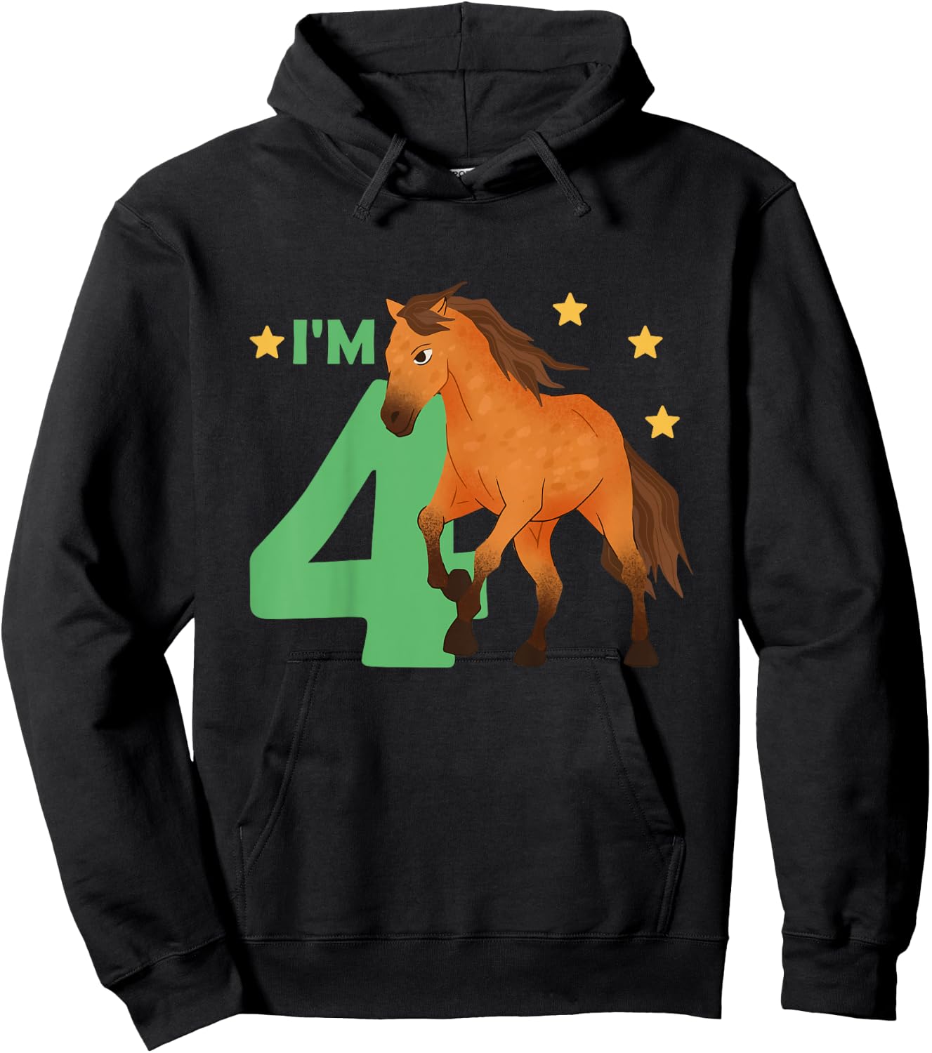 Children 4th Birthday Horse Four Years Old Female Rider Hoodie - Hoodie | Black