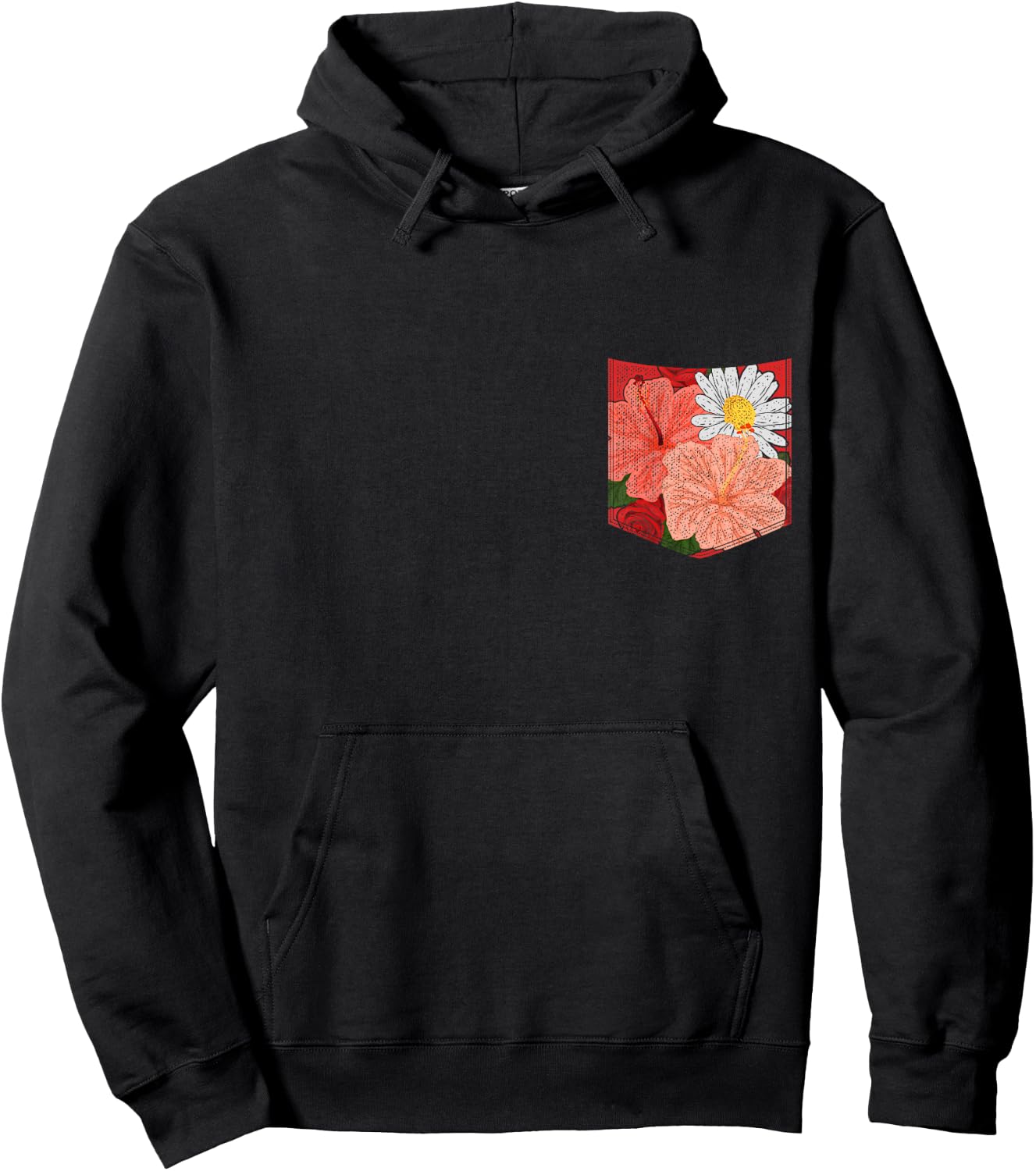 Flower Blossom Hibiscus Daisy Floral Pocket Botanical Hoodie - Hoodie | Black