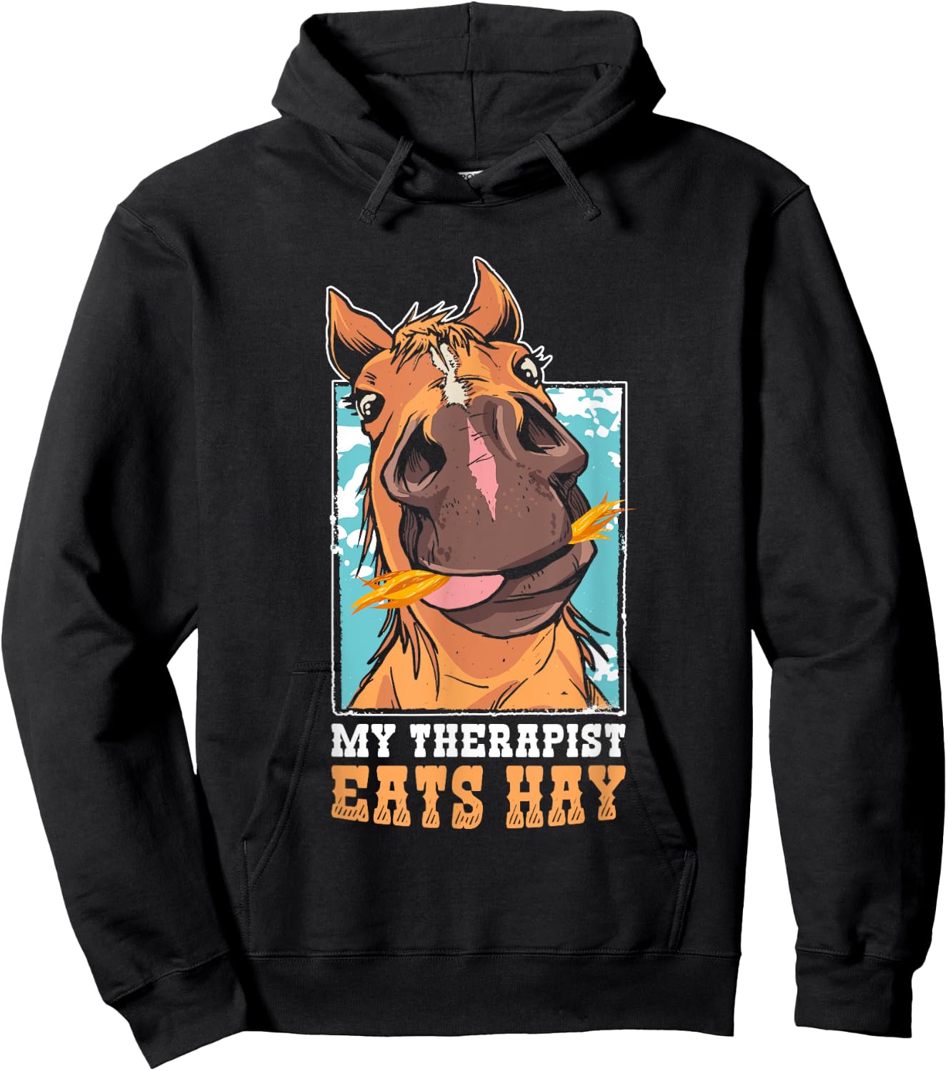 Funny Horse Lover My Therapist Eats Hay Hoodie - Hoodie | Black
