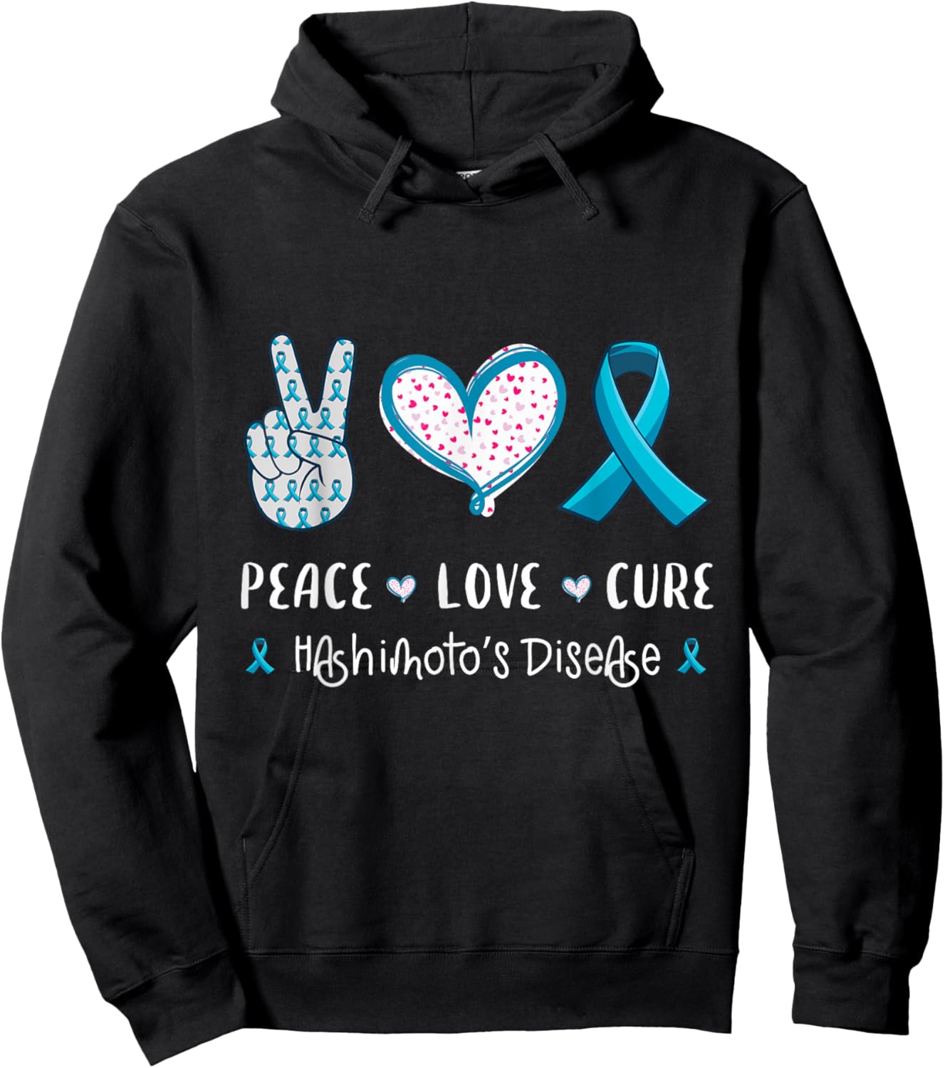 Peace Love cure hashimoto's disease awareness men women kids Hoodie - Hoodie | Black