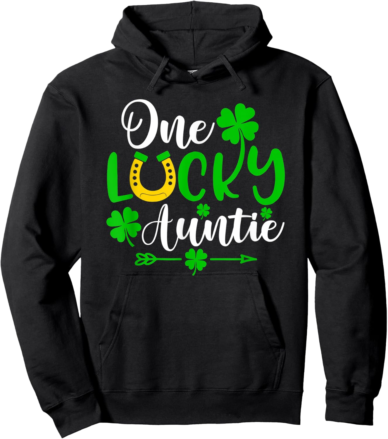 One Lucky Auntie Shirt Funny Aunt St Patrick's Day Shamrock Hoodie - Hoodie | Black
