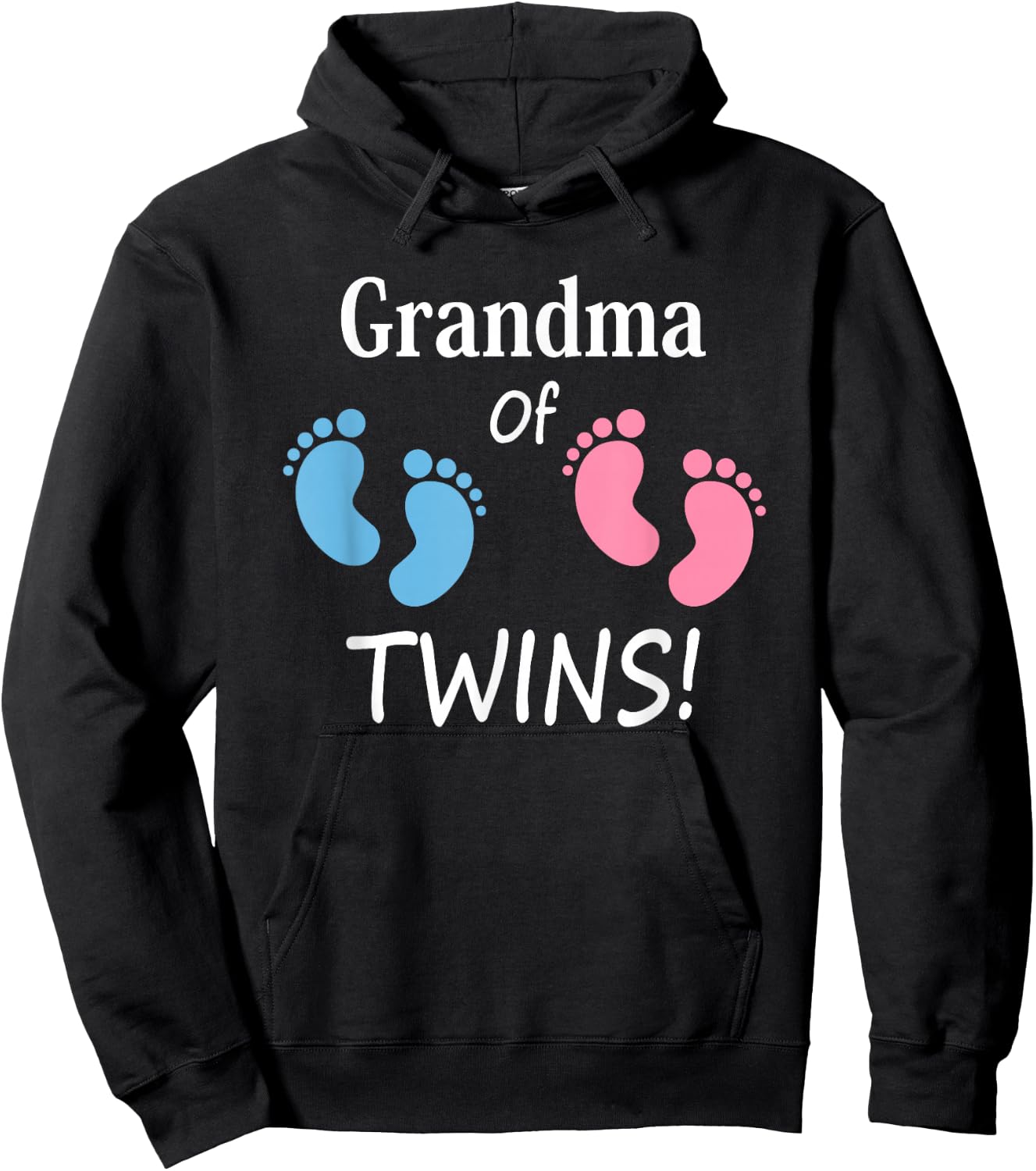 Grandma of Boy and Girl Twins Footprint Design Grandmother Hoodie - Hoodie | Black