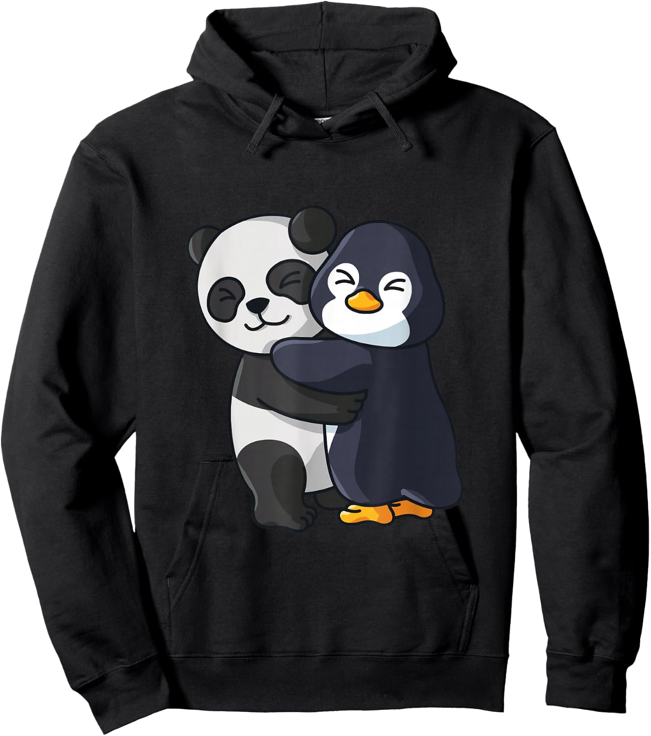 Panda and Penguin Cute Animal Lover Hugging Women Girls Hoodie - Hoodie | Black
