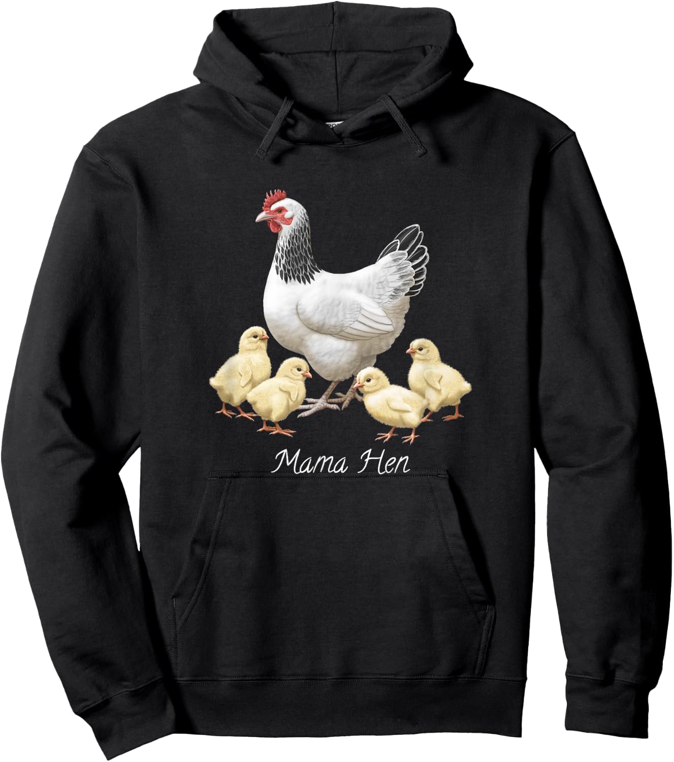 Mama Hen Sussex Chicken and 4 Baby Chicks Hoodie - Hoodie | Black