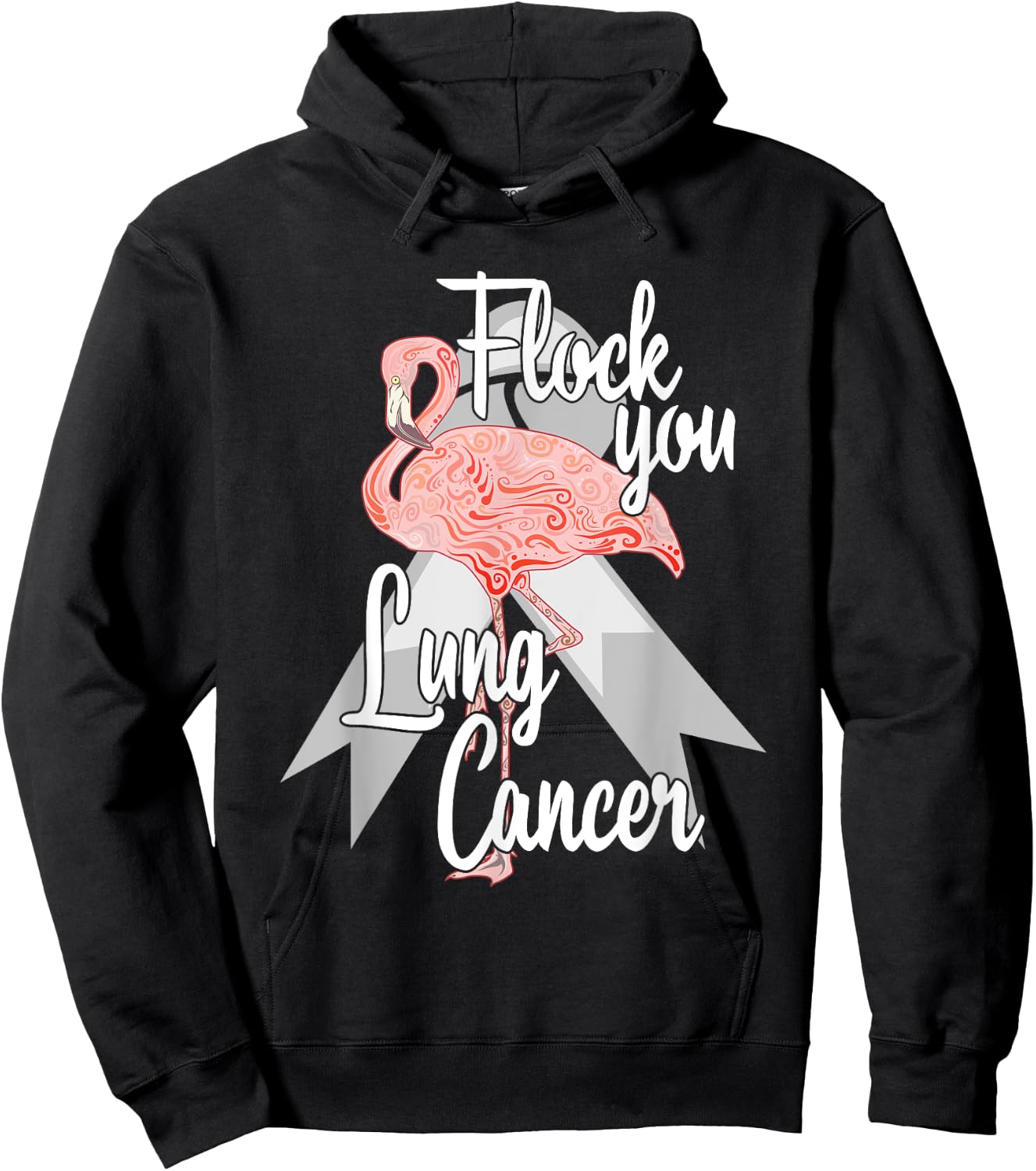Flock You Lung Cancer Flamingo Survivor Warrior Chemo White Hoodie - Hoodie | Black