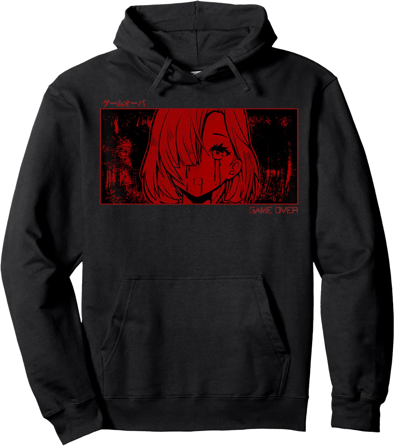 Soft Grunge Aesthetic Game Over Anime Girl Sad Harajuku Goth Hoodie - Hoodie | Black