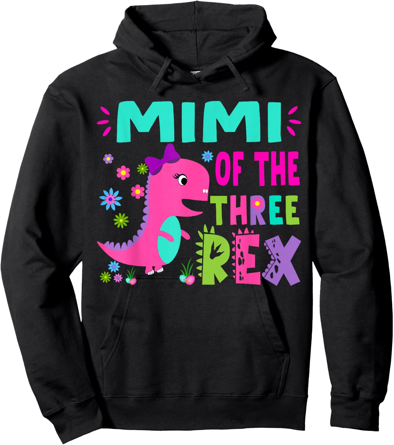 Mimi of the THREE rex T-Rex Dinosaur Birthday Family Hoodie - Hoodie | Black
