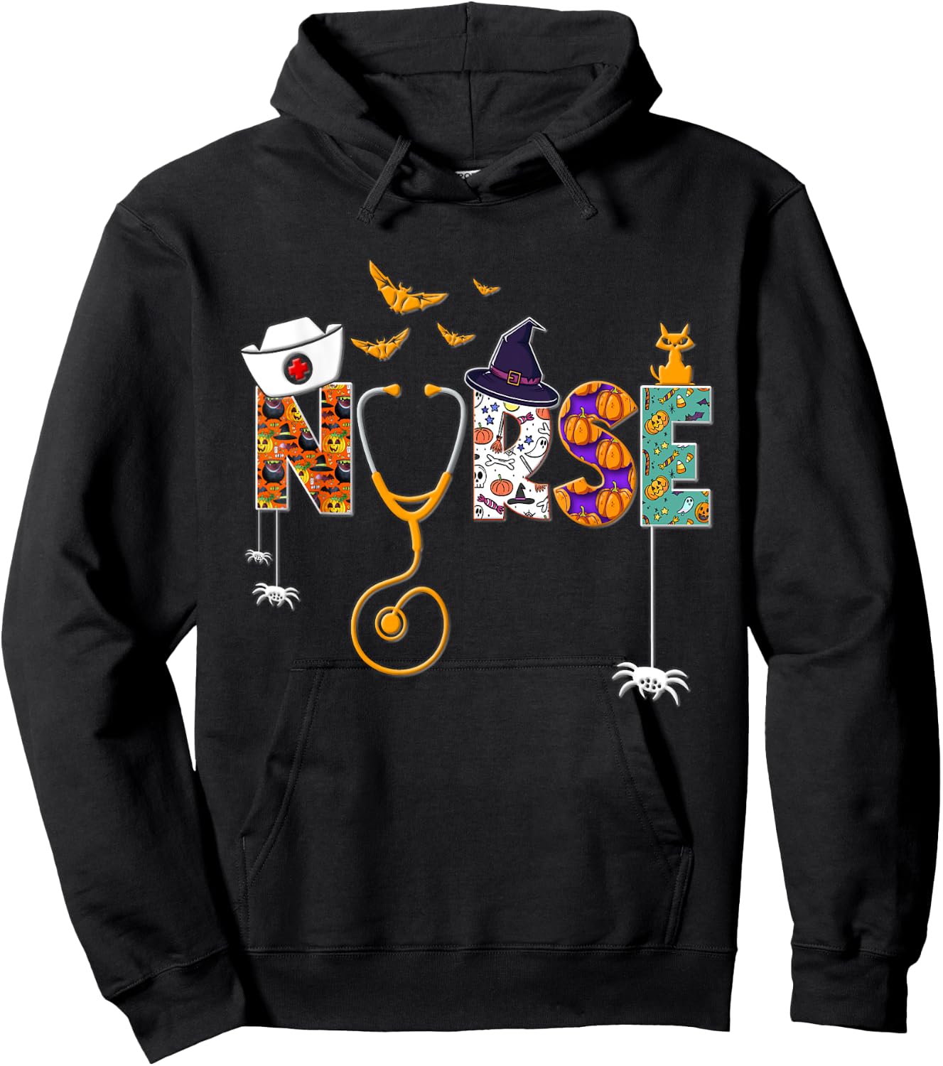 Halloween Nurse Nursing Cute Health Worker Halloween Pattern Hoodie - Hoodie | Black
