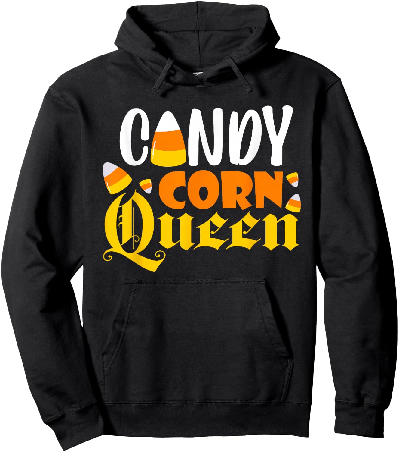Candy Corn Queen Costume Halloween Cute Kawaii Crown Girls Hoodie - Hoodie | Black