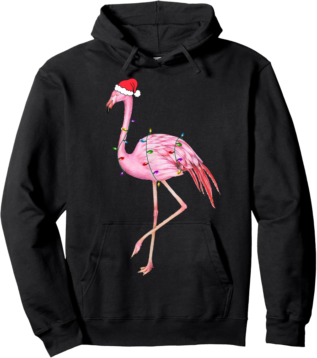 Lighted Flamingo Christmas Tree Lights Xmas Santa Hat Gifts Hoodie - Hoodie | Black