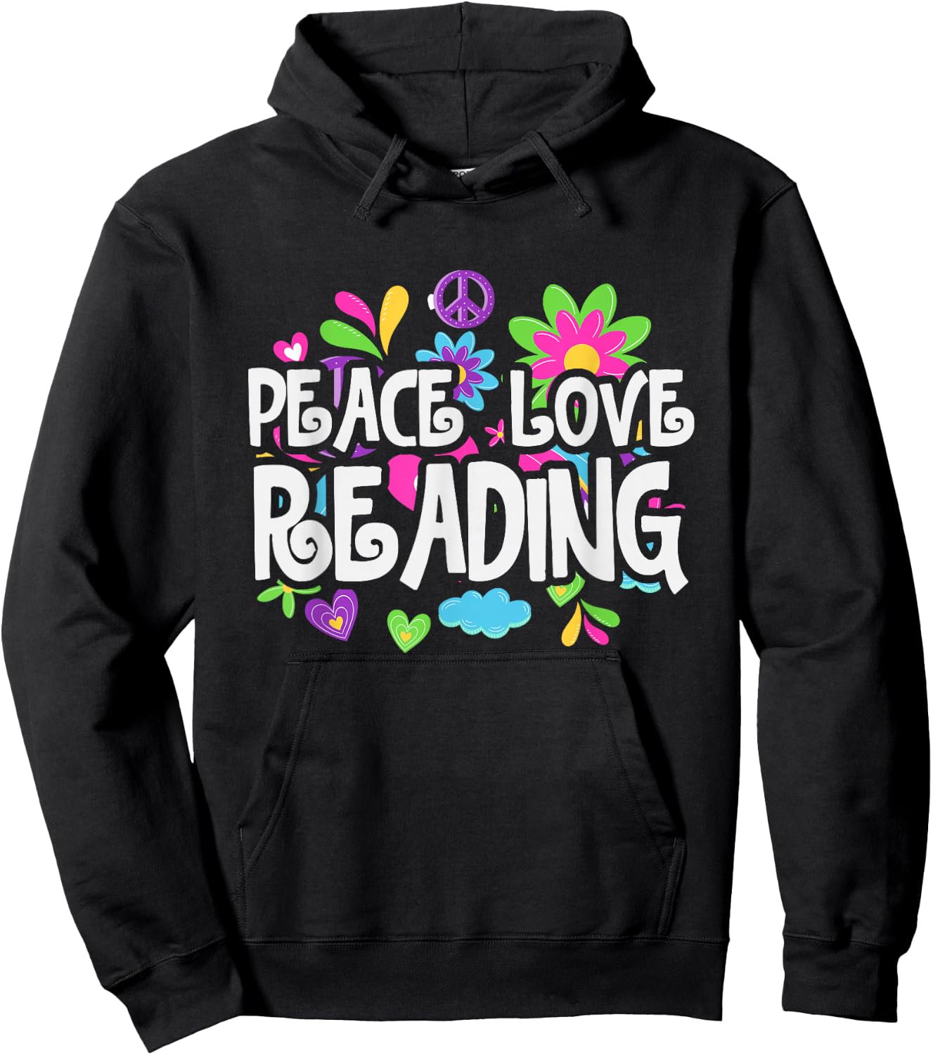 Peace Love Reading Hoodie - Hoodie | Black