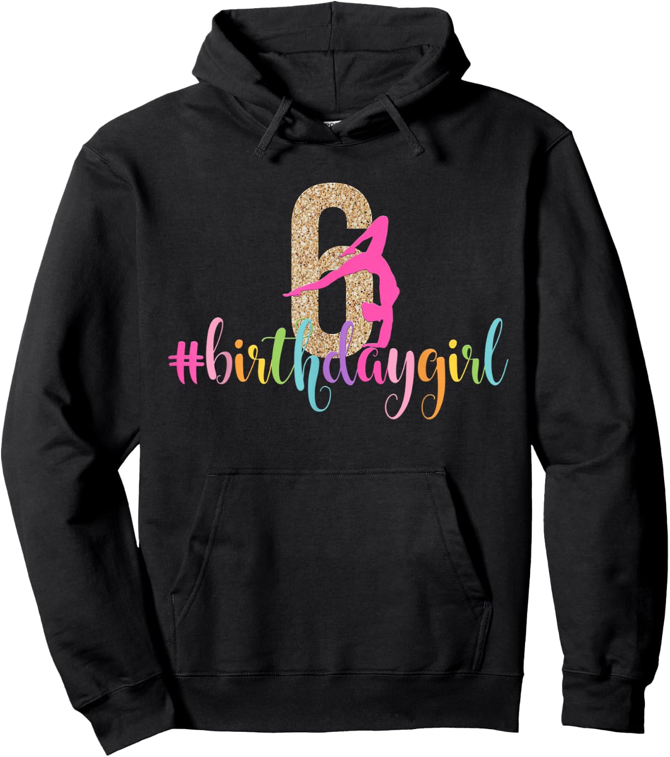 6th Birthday Gymnastics Girls Rainbow Party Gymnast Hoodie - Hoodie | Black
