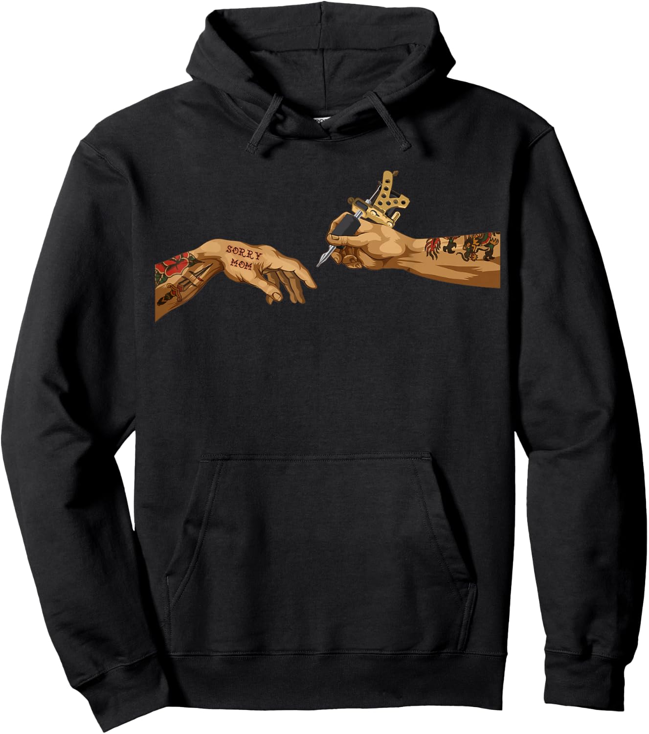 Cool Creation Of Adam Michelangelo Tattoo Hands Sorry Mom Hoodie - Hoodie | Black