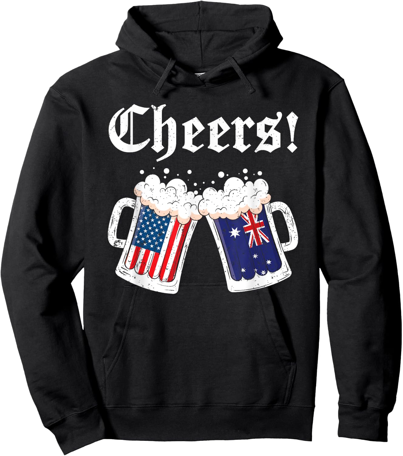 Cheers Shirt Australian American Flag Beer Mug Cheers Women Men Hoodie - Hoodie | Black