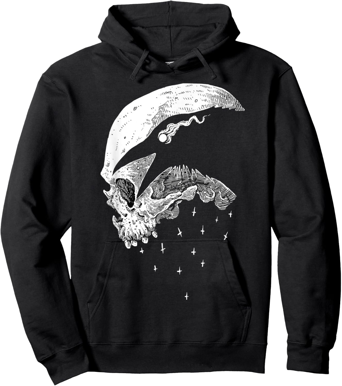 Raven Skull Viking Norse Occult Gothic Pagan Moon Norse Goth Hoodie - Hoodie | Black