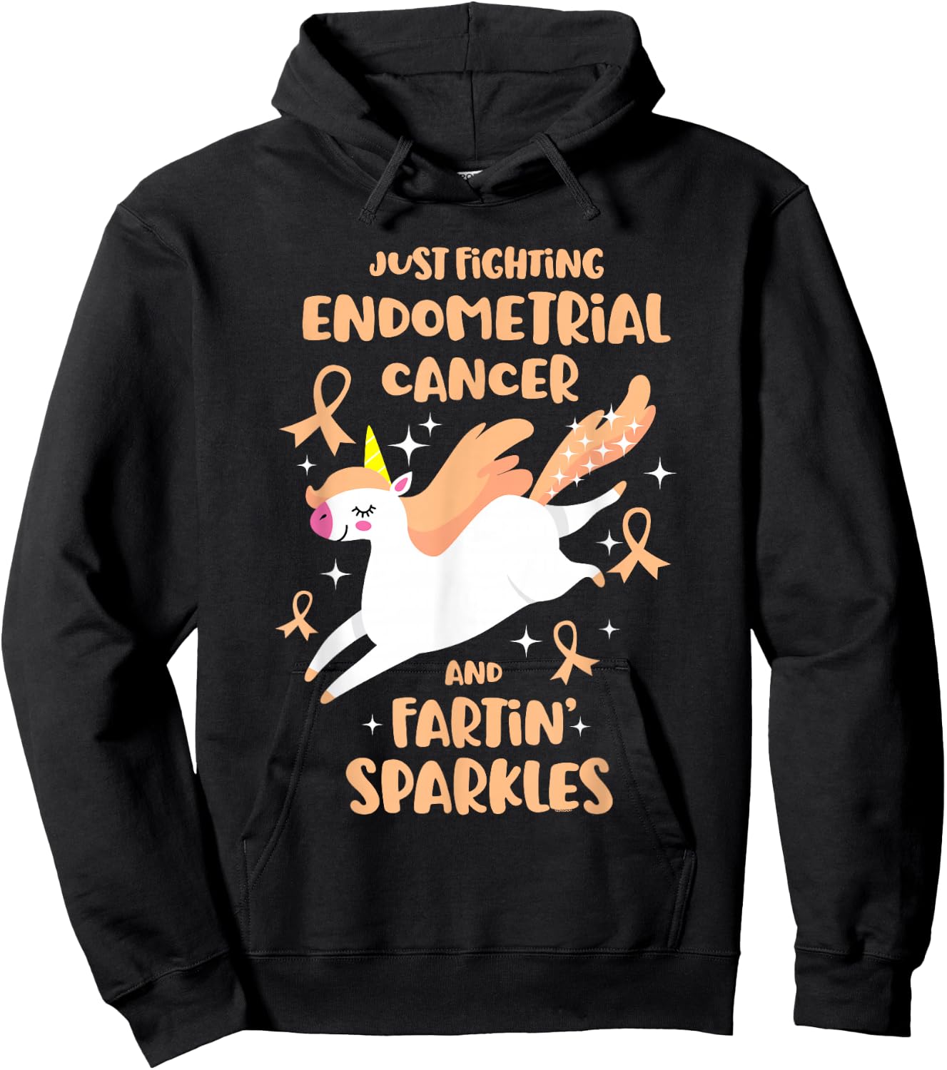 Fighting Endometrial Cancer Quote Farting Unicorn Awareness Hoodie - Hoodie | Black