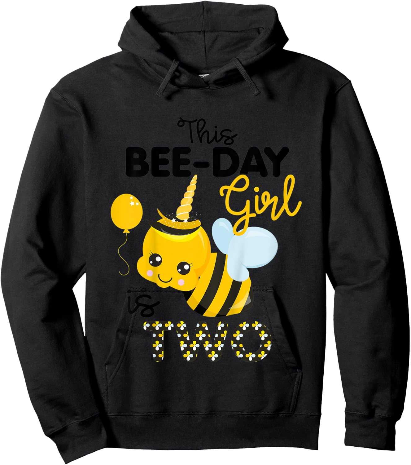 Kids 2nd Birthday Girl Bee Themed 2 Year Old Bday Matching Party Hoodie - Hoodie | Black