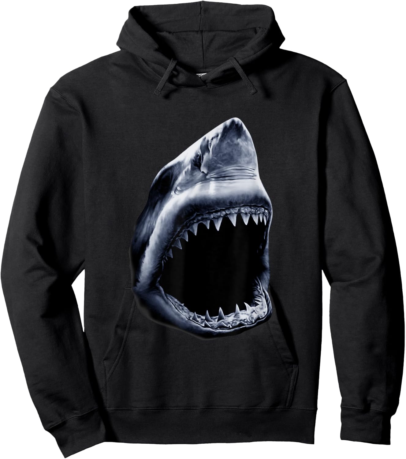 Great Shark Face Graphic Ocean Bite Lover Giant White Fish Hoodie - Hoodie | Black