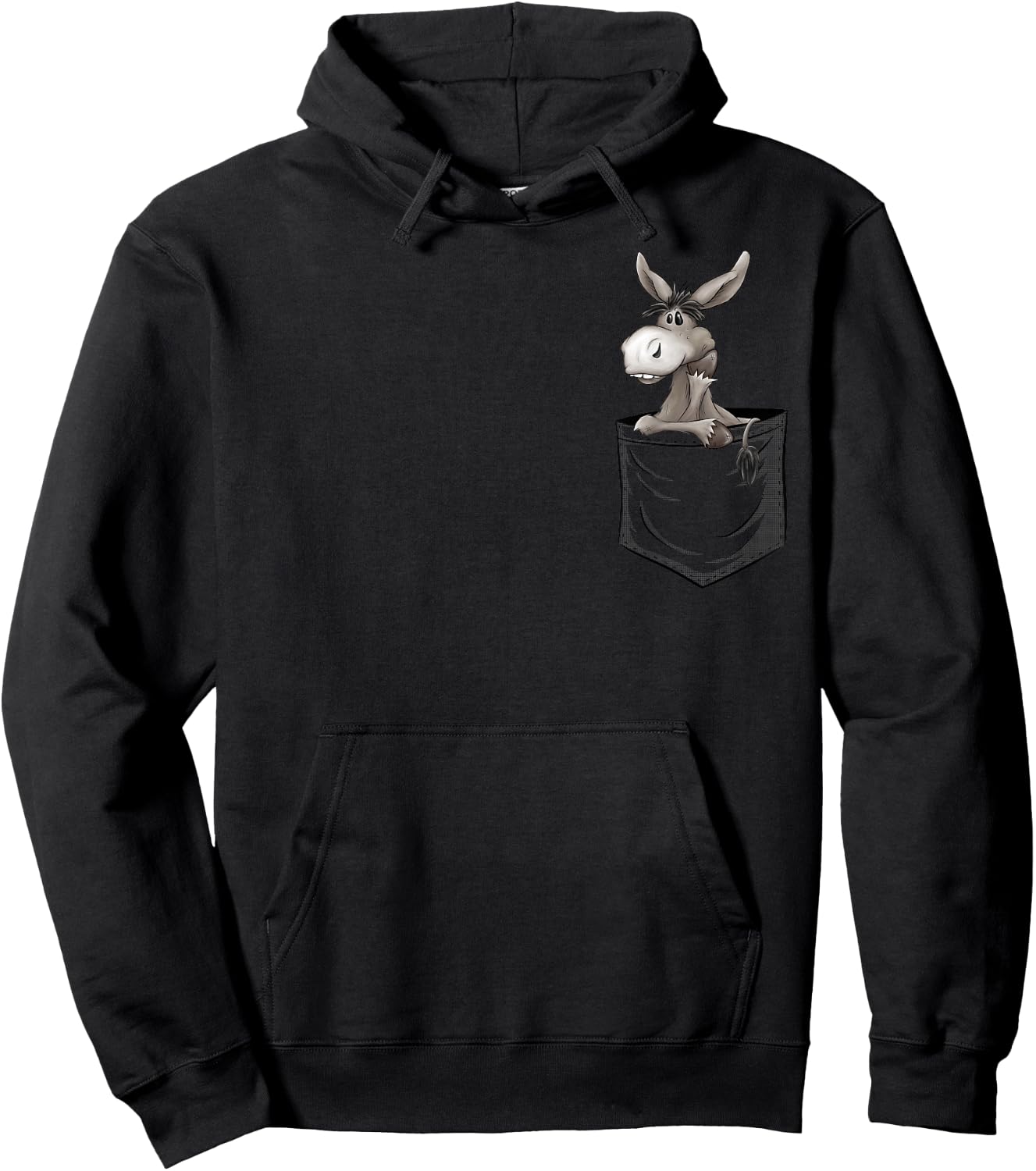 Quirky Wildlife Skizzenmonster Fun Bored Stubborn Donkey in Pocket - Men's Black Cartoon Animal Casual - Small Hoodie - Hoodie | Black