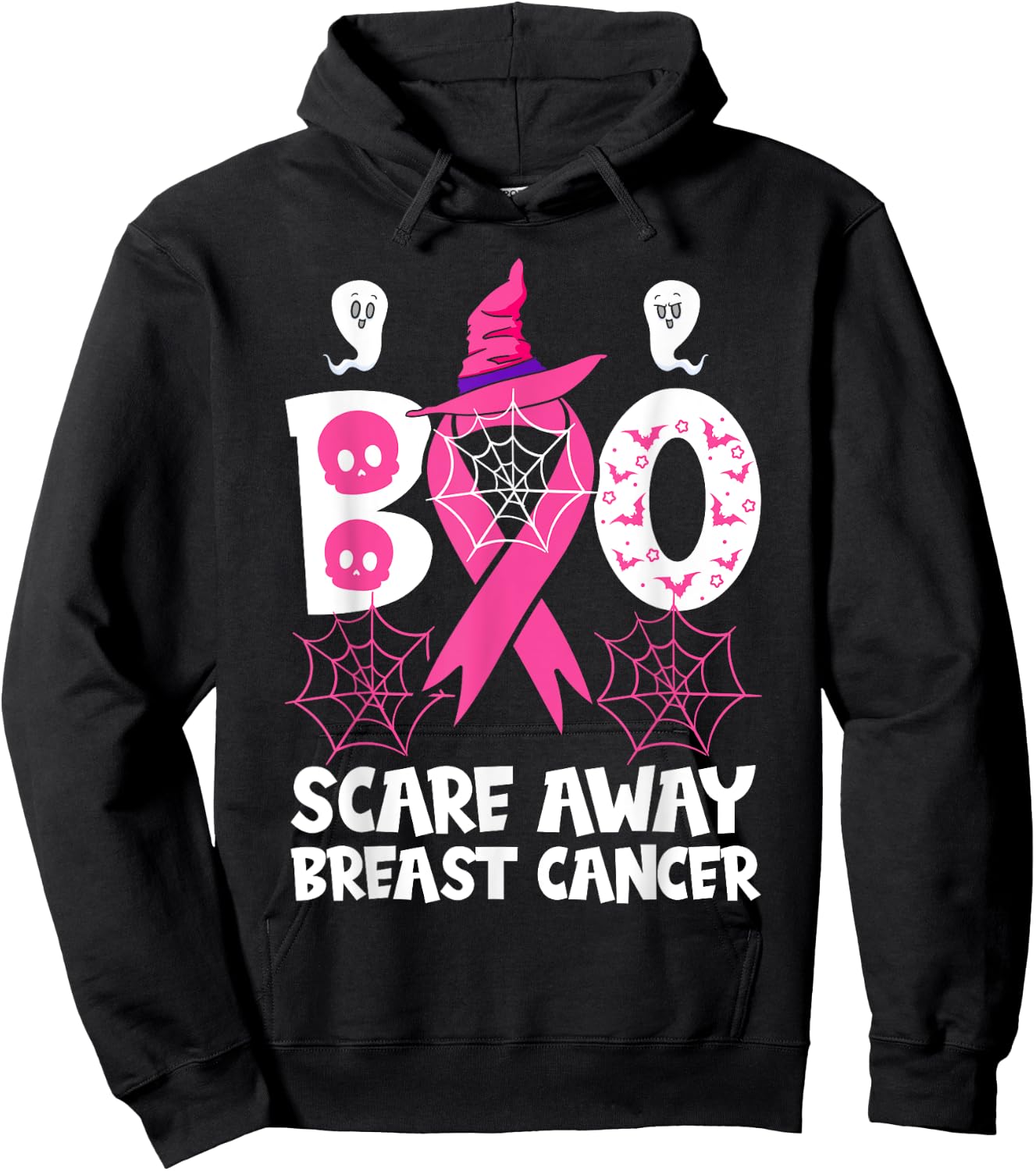 Breast Cancer Halloween Party Pink Ribbon Witch Survivor Hoodie - Hoodie | Black