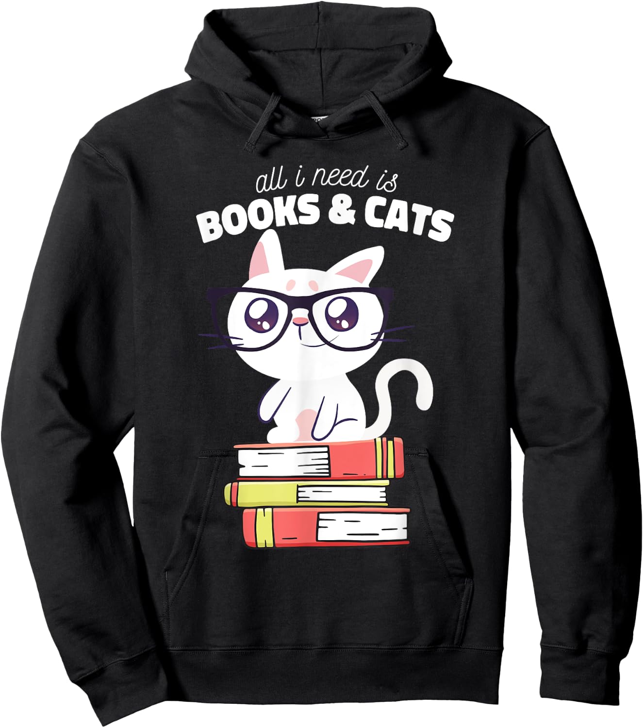 All I need is books & Cats | Books and cats art Hoodie - Hoodie | Black