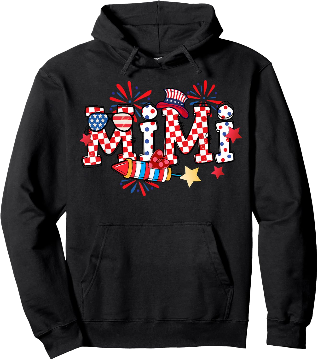 Mimi Sunglasses USA Flag Fireworks Patriotic 4th Of July Hoodie - Hoodie | Black