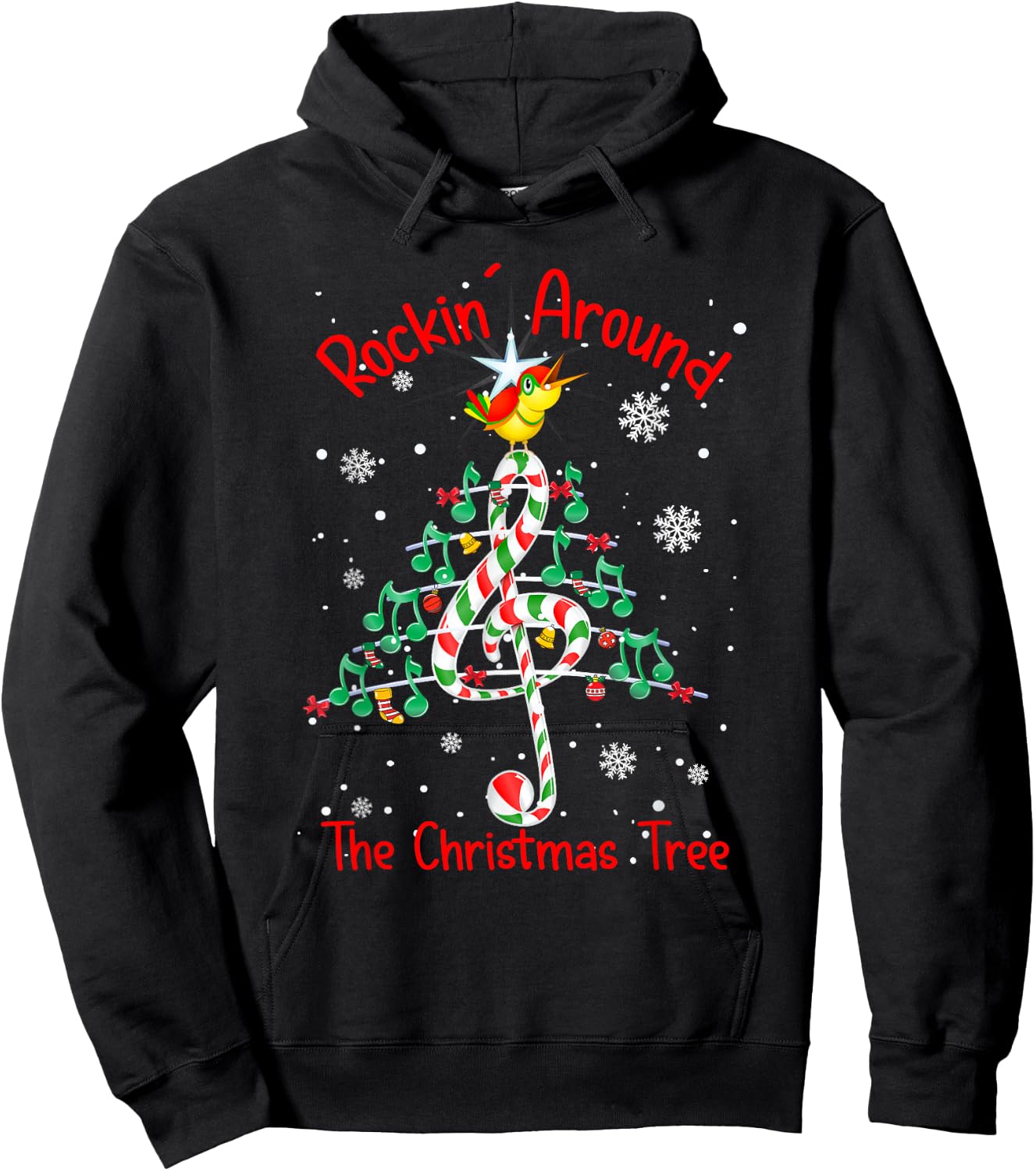 Rockin' Around The Christmas Tree Music Note Music Teacher Men Women Hoodie - Hoodie | Black