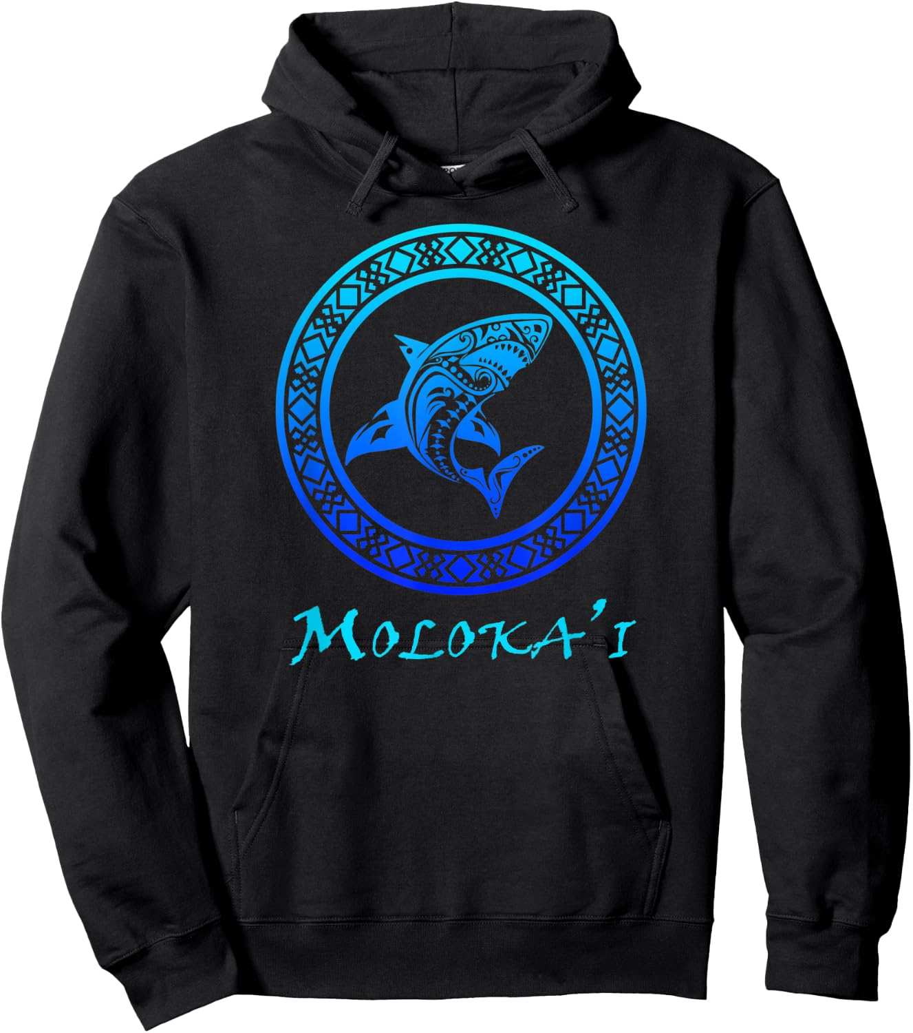 Molokai, Hawaii Vintage Tribal Shark Vacation Hoodie - Hoodie | Black