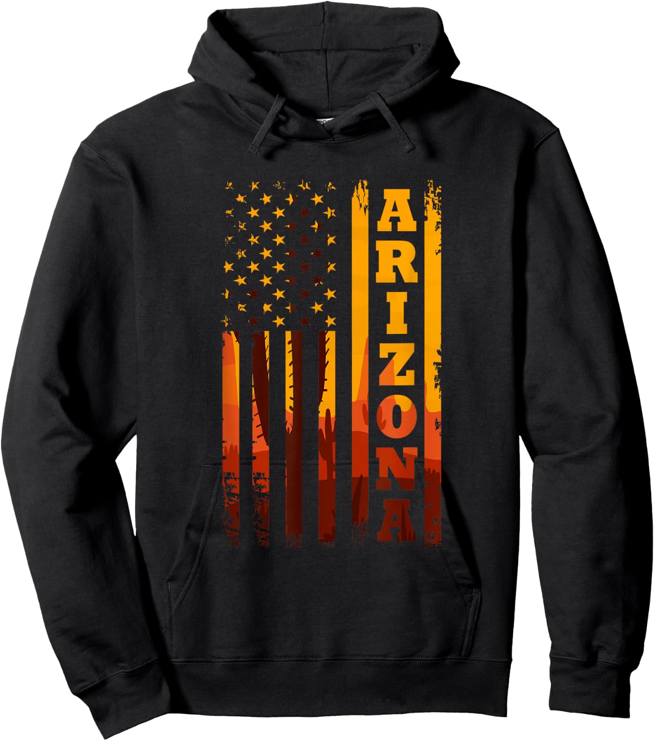 Arizona American Flag Landscape Cactus Patriotic Hoodie - Hoodie | Black
