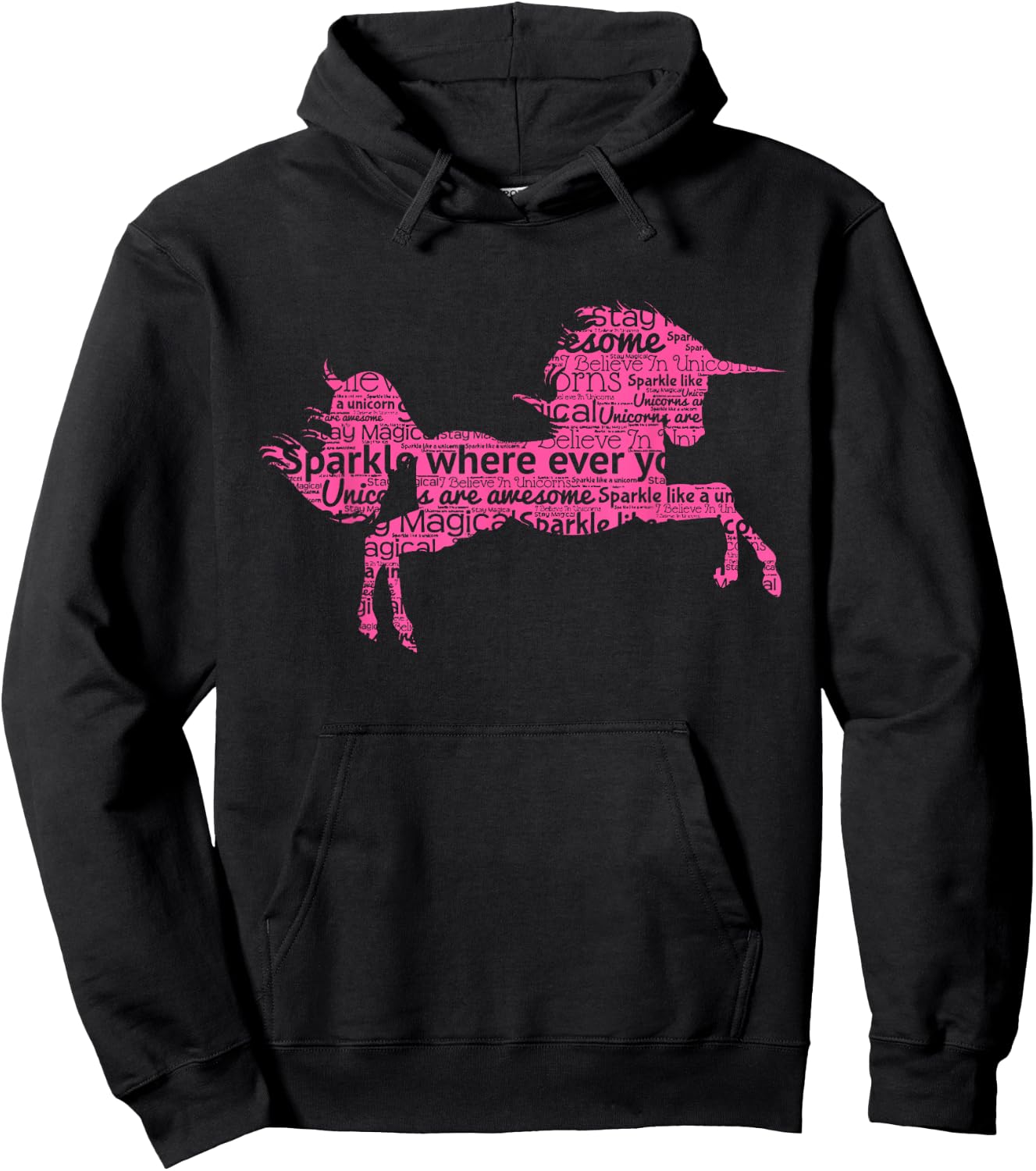 Pink Unicorn Cute Shirt Word Art Girls Magical Gift Hoodie - Hoodie | Black