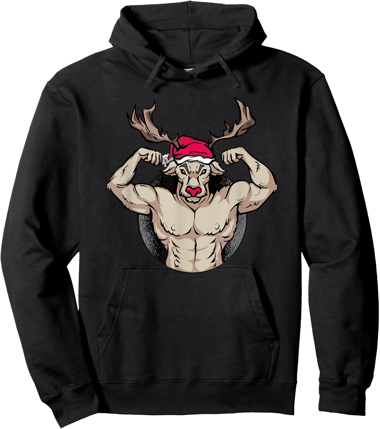 Strong Reindeer with Muscles Christmas Bodybuilding GYM Hoodie - Hoodie | Black